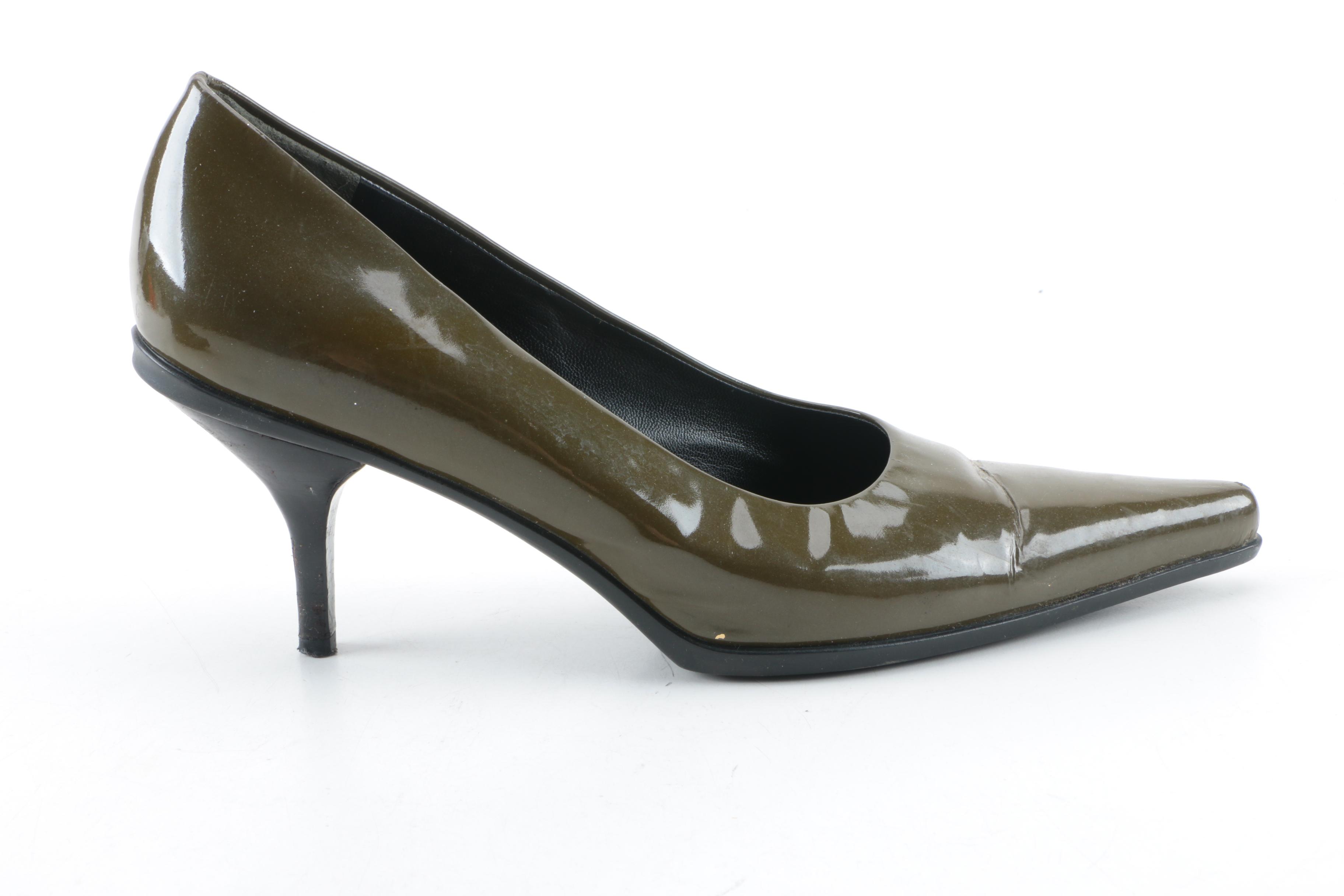 Prada Olive Green Patent Leather Pumps