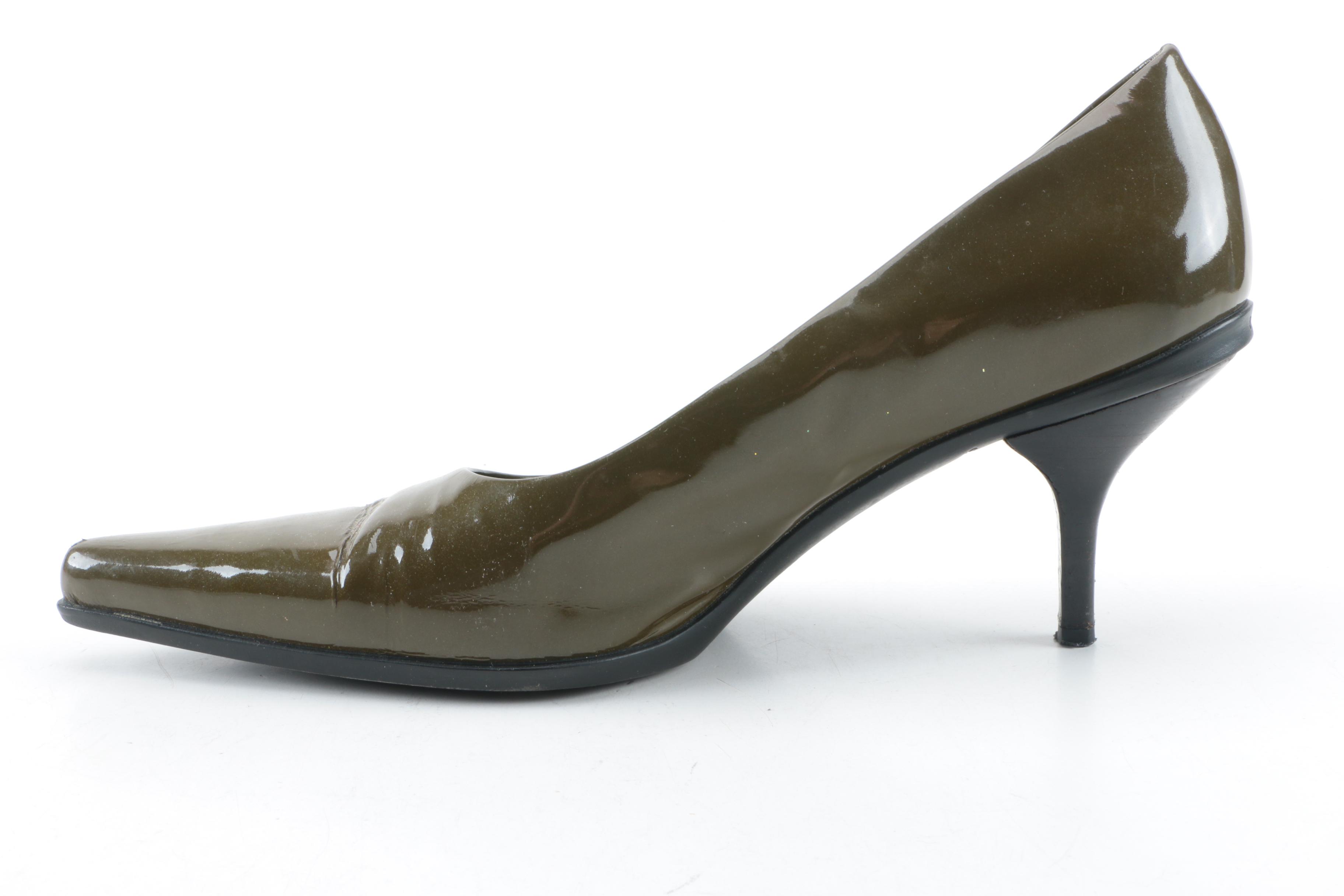 Prada Olive Green Patent Leather Pumps