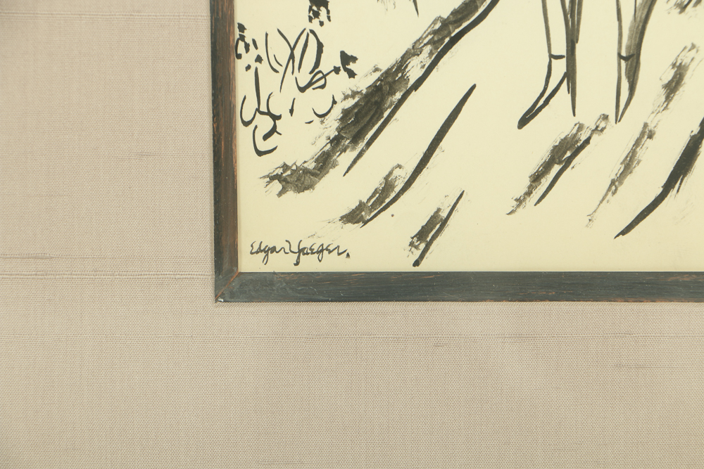 Edgar Yaeger Ink Wash Painting on Paper Figural Landscape