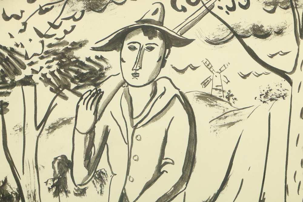 Edgar Yaeger Ink Wash Painting on Paper Figural Landscape