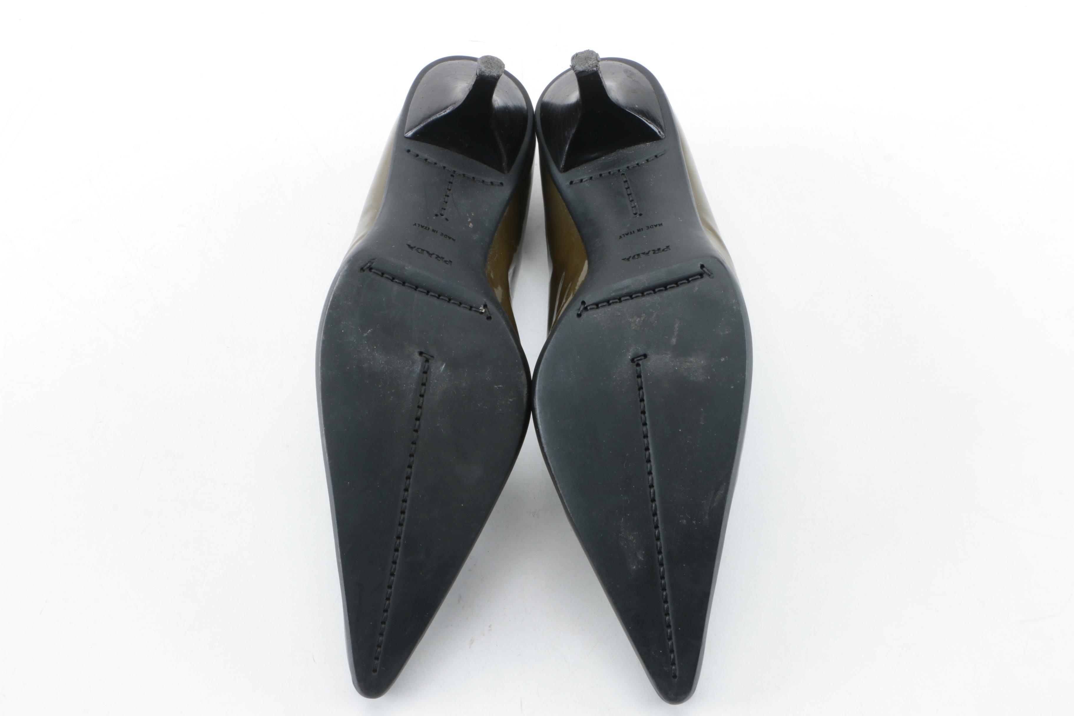 Prada Olive Green Patent Leather Pumps