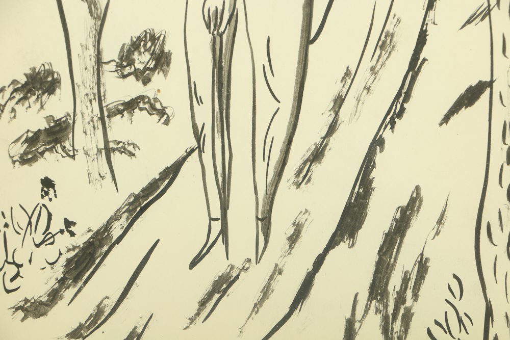 Edgar Yaeger Ink Wash Painting on Paper Figural Landscape