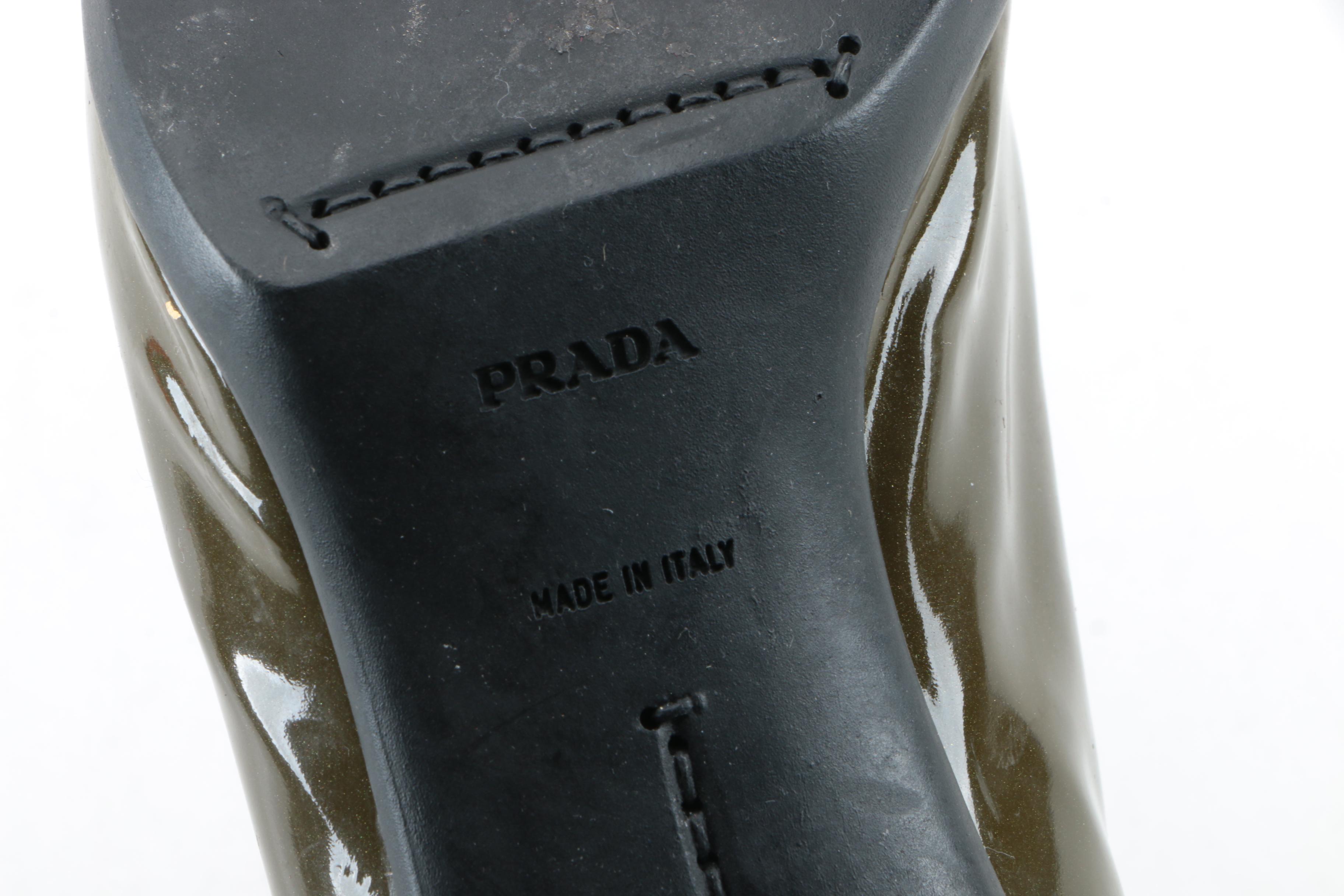 Prada Olive Green Patent Leather Pumps