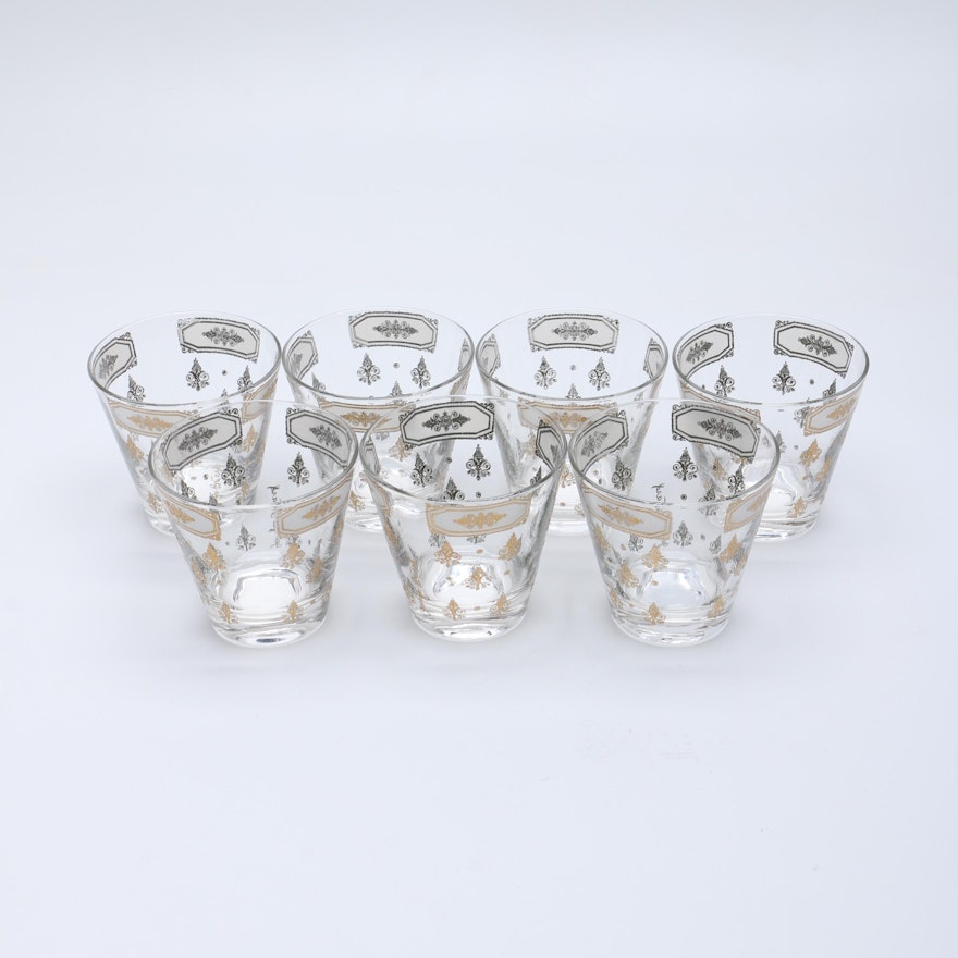 Mid-Century Style Gilt Scroll Glass Tumblers