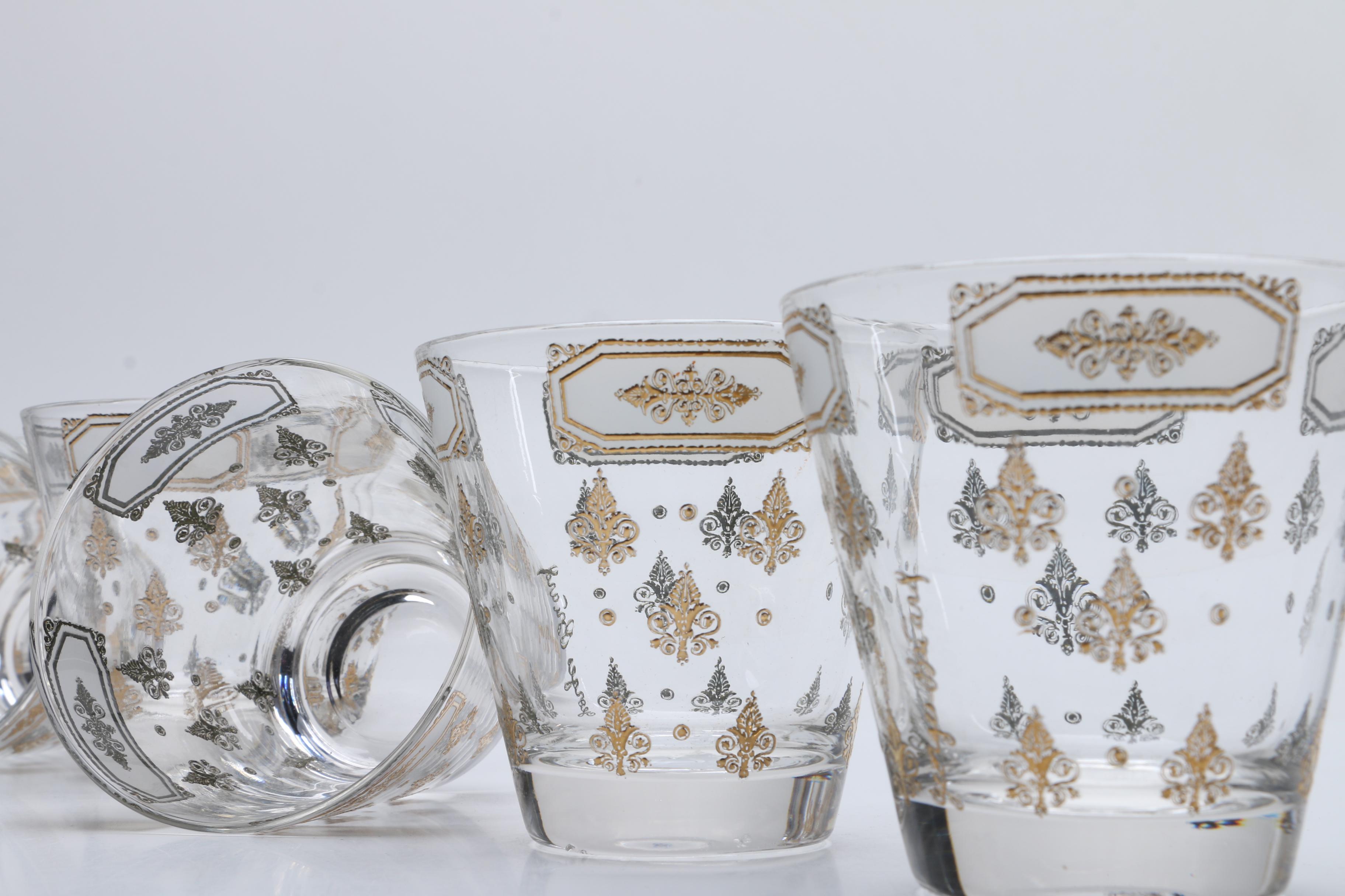 Mid-Century Style Gilt Scroll Glass Tumblers