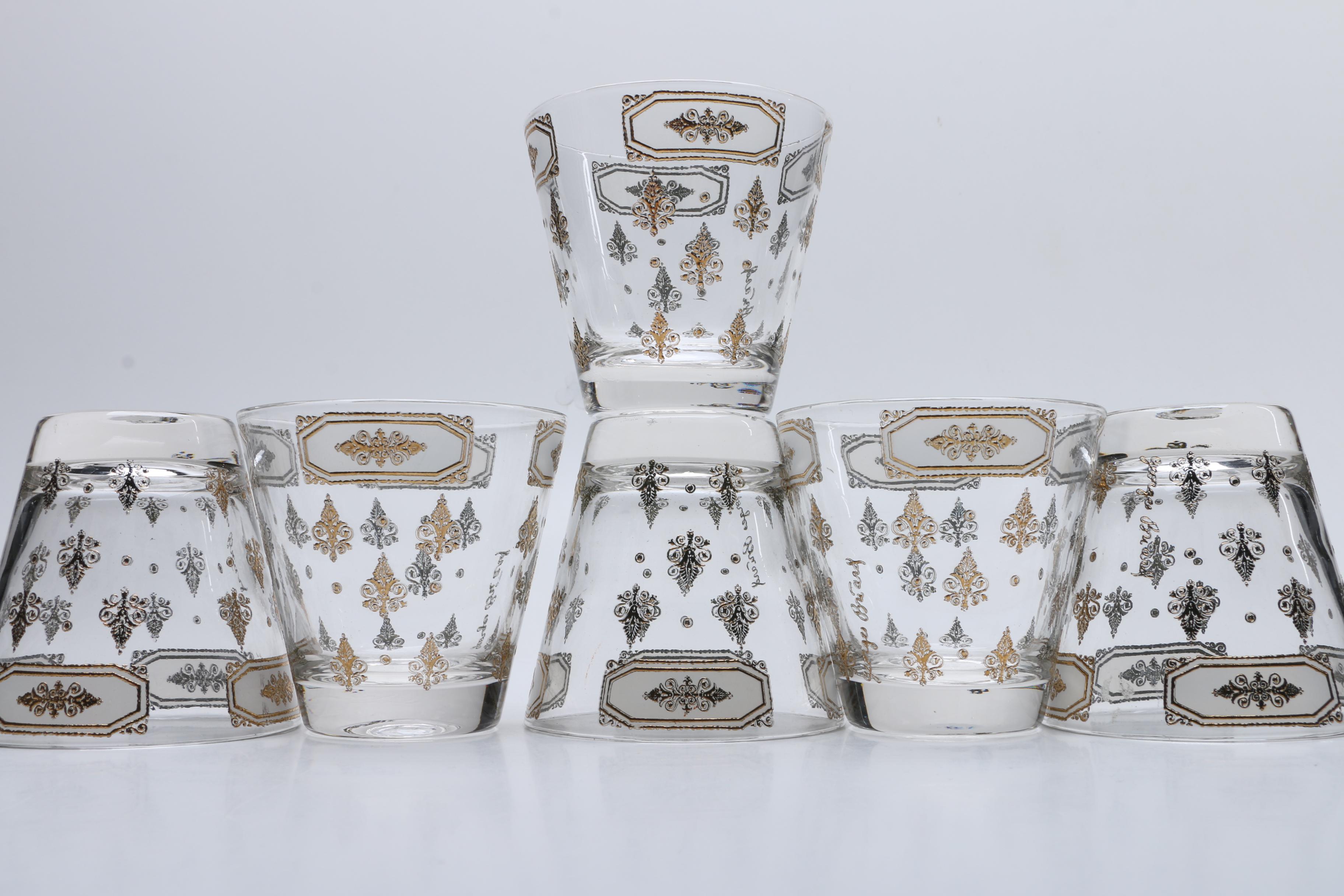 Mid-Century Style Gilt Scroll Glass Tumblers