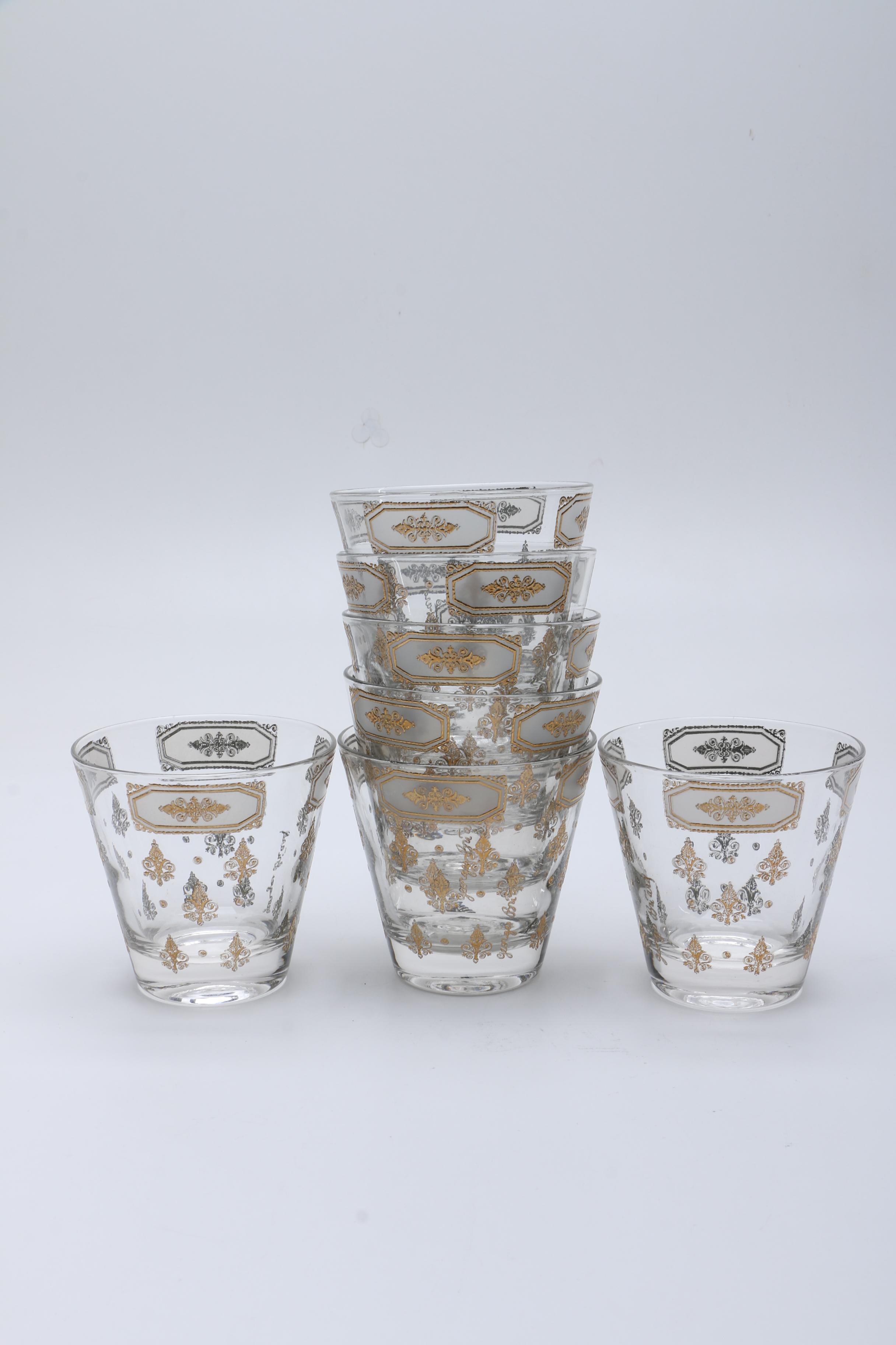 Mid-Century Style Gilt Scroll Glass Tumblers