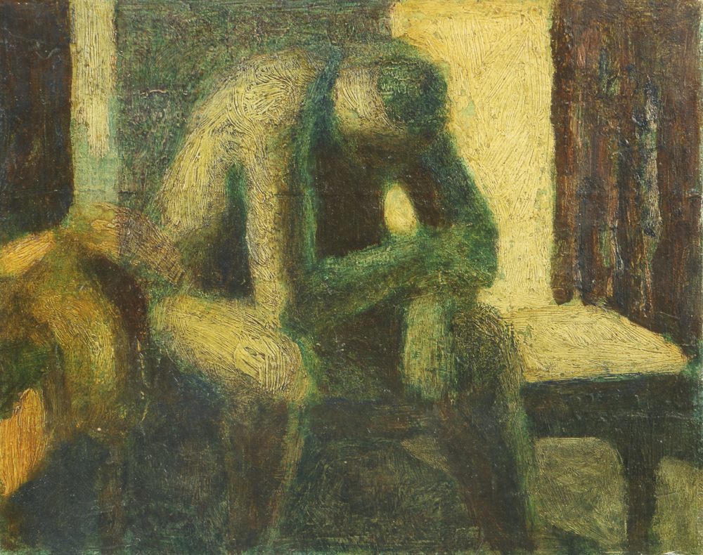 Edgar Hatten Oil Painting on Wood Board "Seated Man"