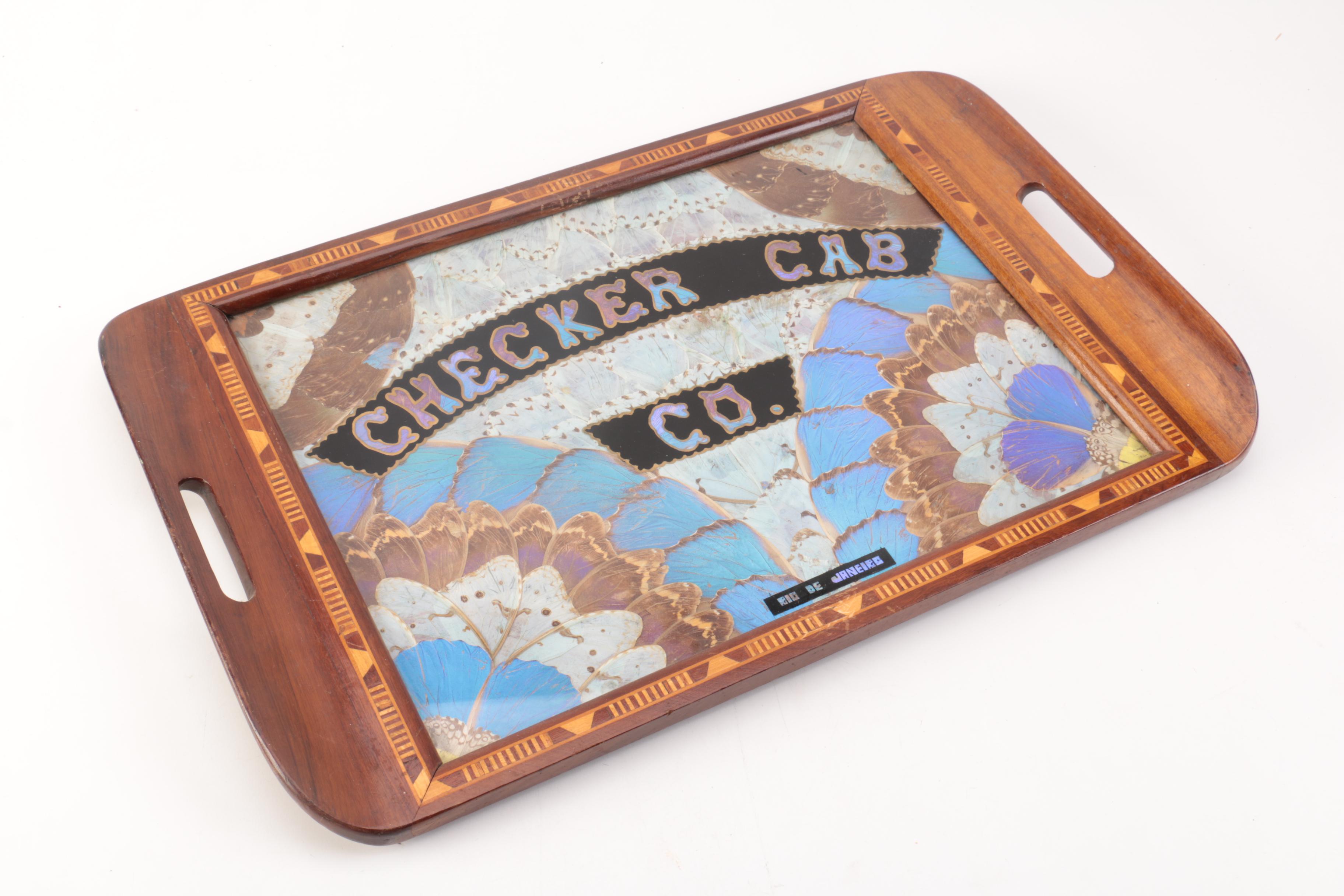 Two Wood Framed Butterfly Wing Trays and Framed Art Piece