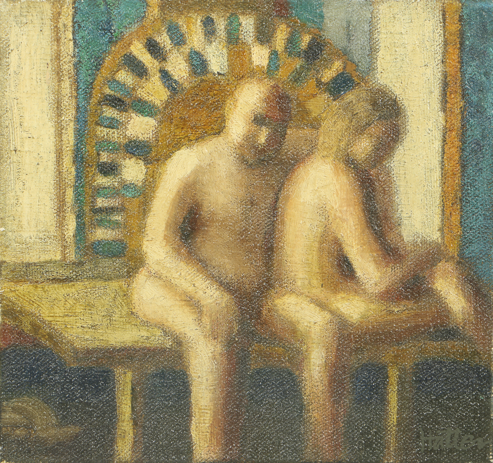 Edgar Hatten Oil Painting on Canvas of Seated Nude Figures