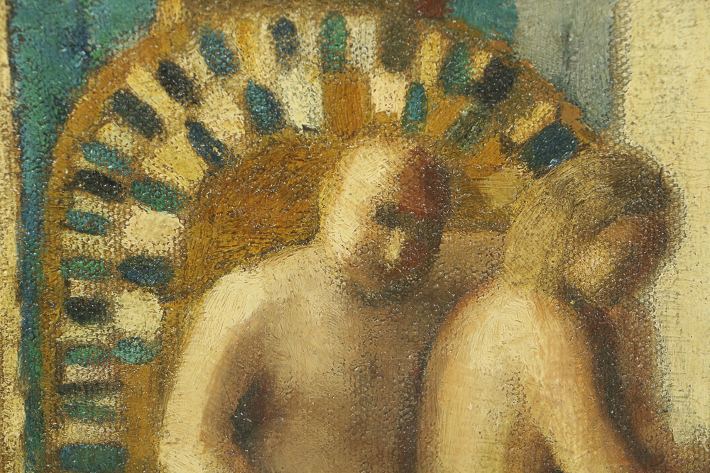 Edgar Hatten Oil Painting on Canvas of Seated Nude Figures