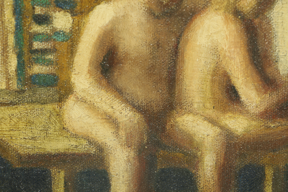 Edgar Hatten Oil Painting on Canvas of Seated Nude Figures