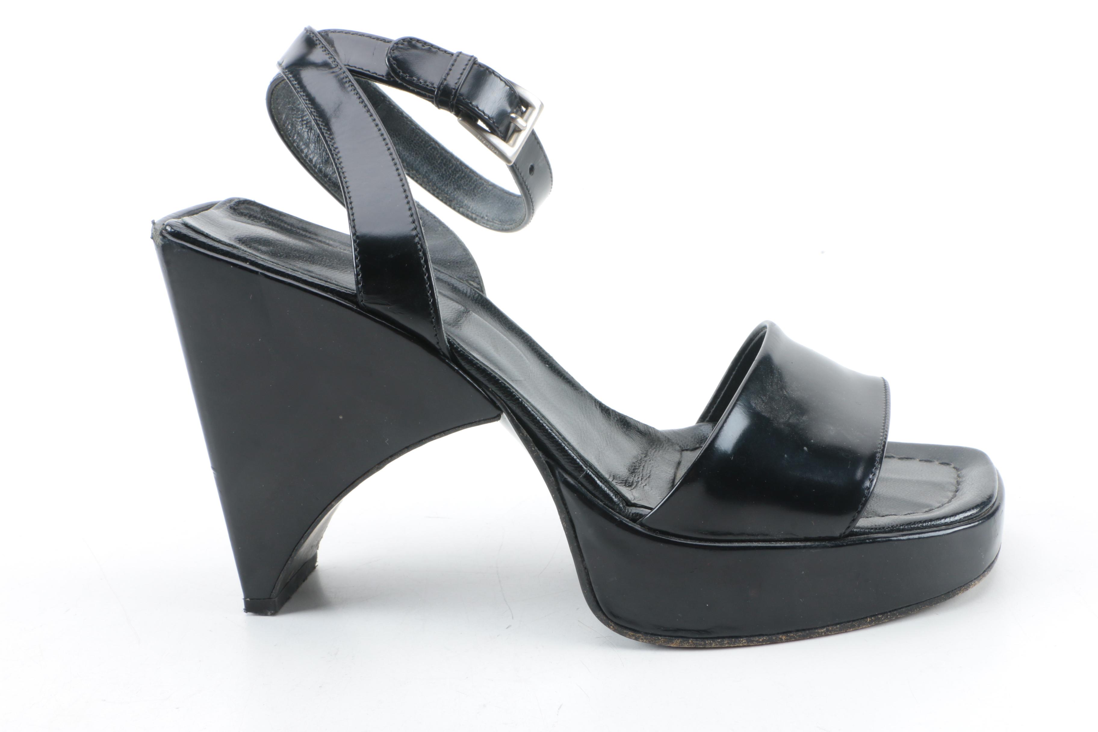 Prada Black Patent Leather Ankle Strap Sandals