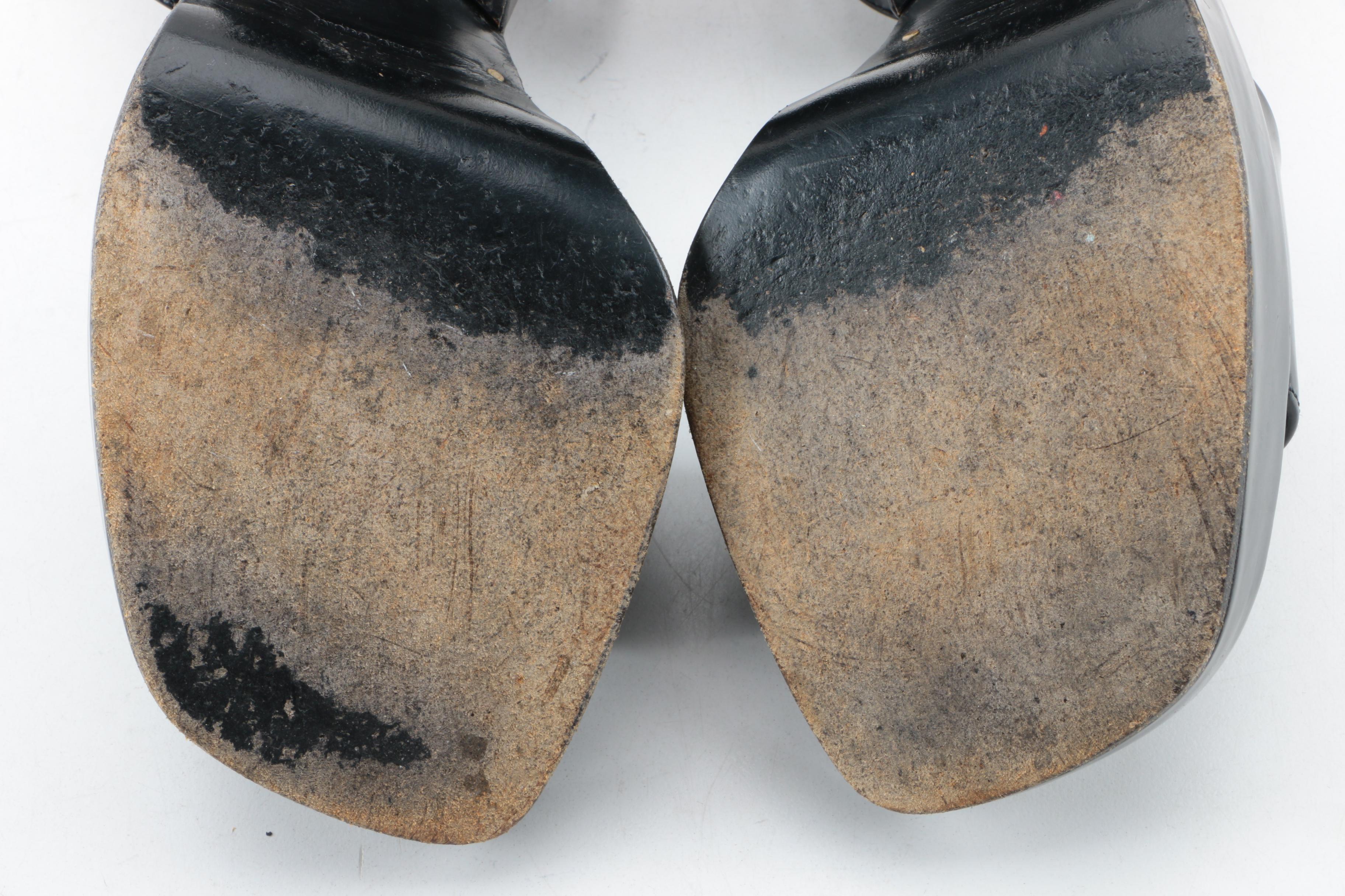 Prada Black Patent Leather Ankle Strap Sandals