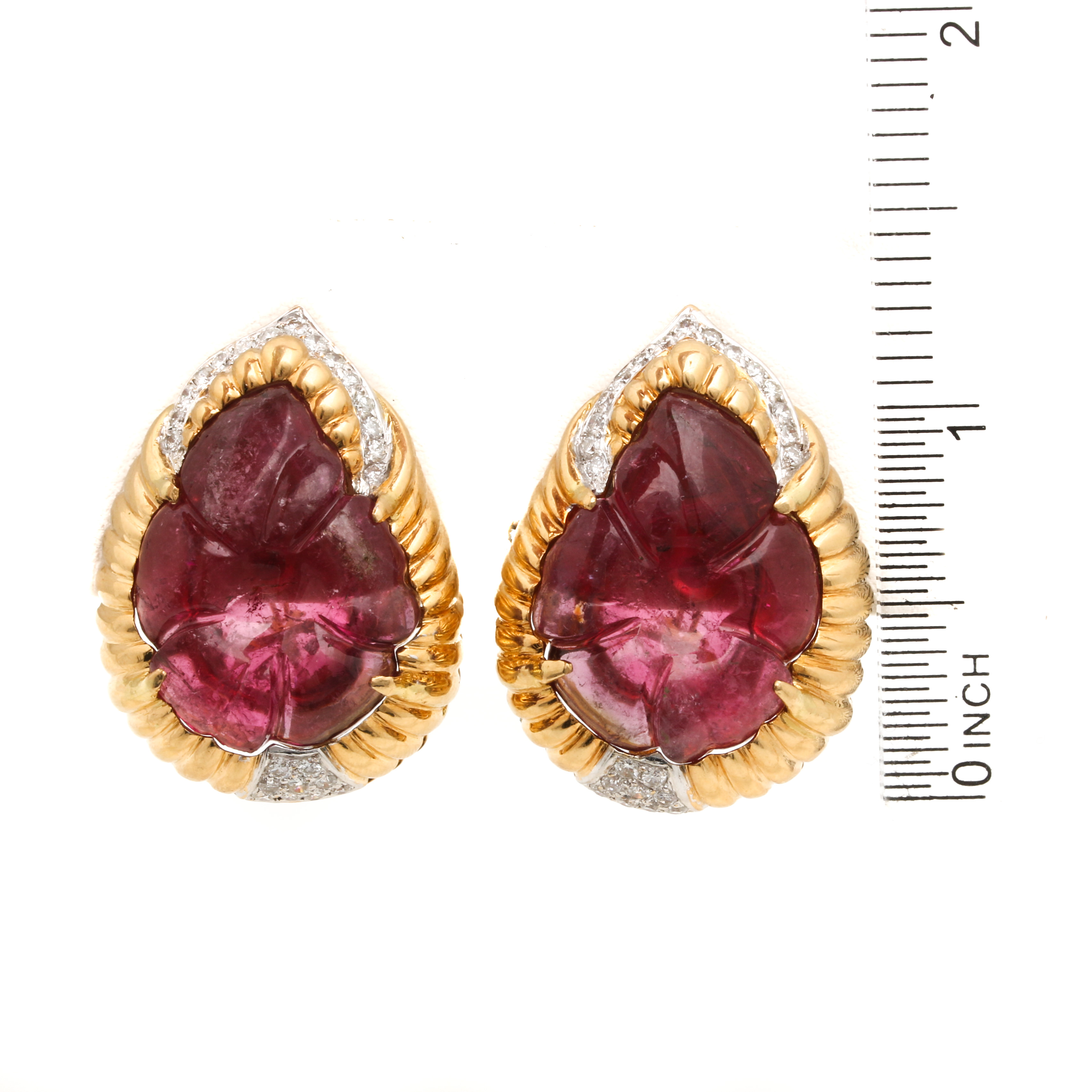 18K Yellow Gold Pink Tourmaline and 0.75 CTW Diamond Earrings