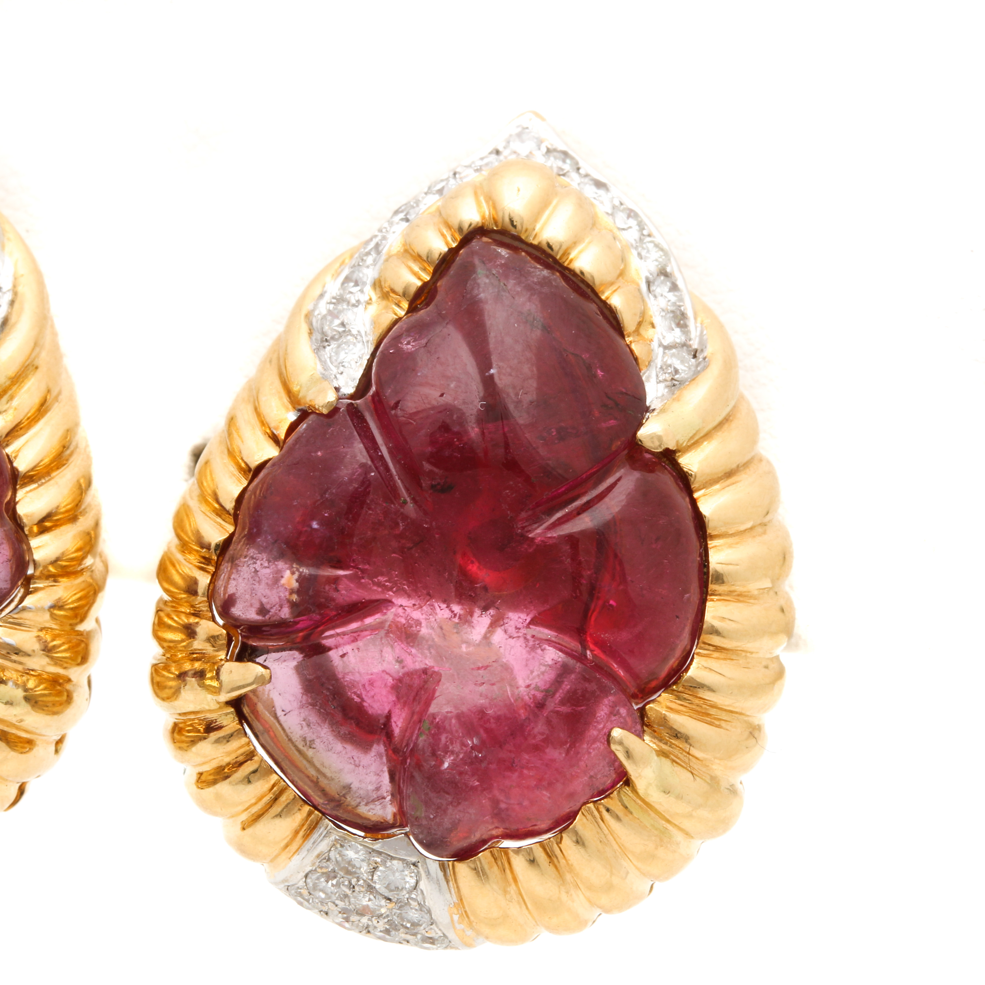 18K Yellow Gold Pink Tourmaline and 0.75 CTW Diamond Earrings