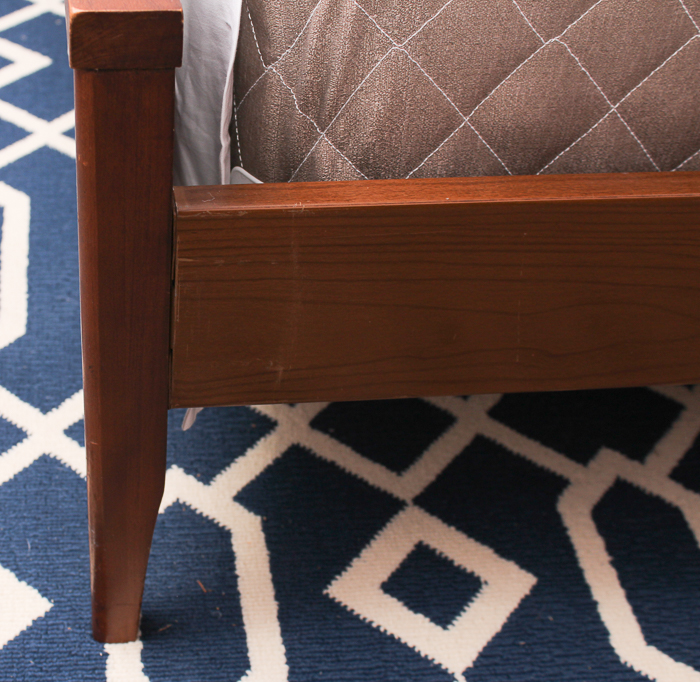 Mid Century Modern Stained Walnut Queen Size Bed Frame and Bedding