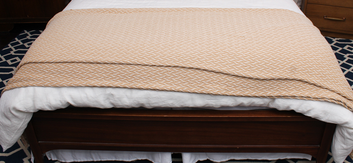 Mid Century Modern Stained Walnut Queen Size Bed Frame and Bedding