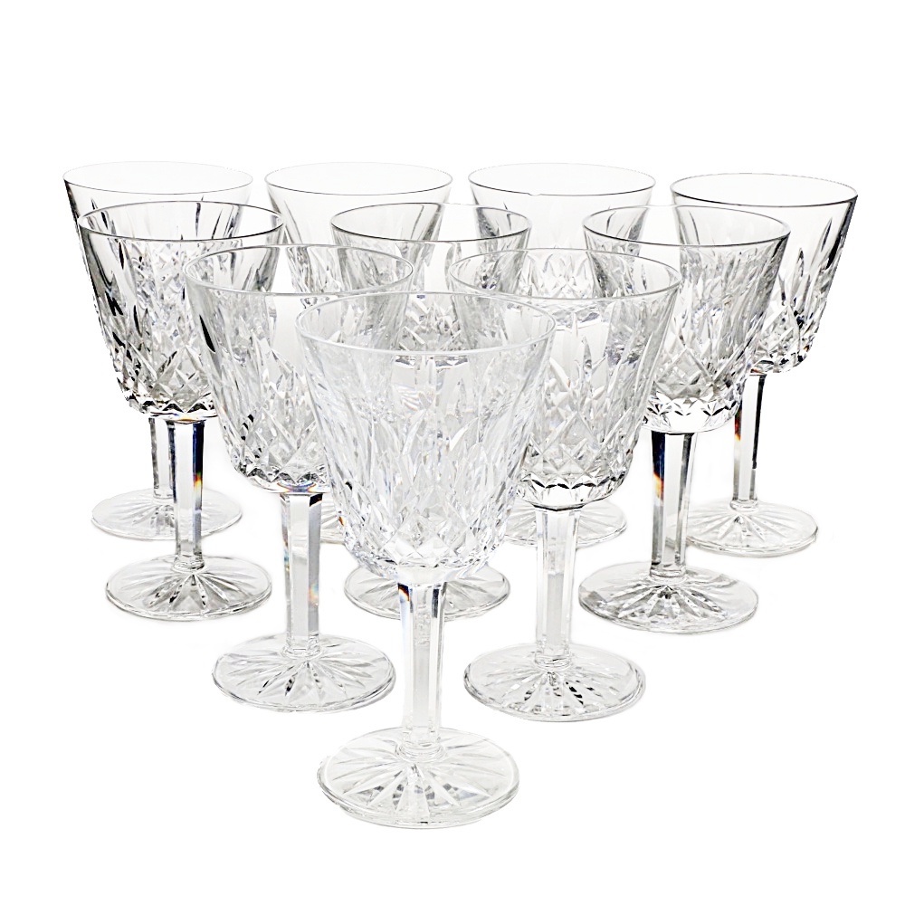 Ten Waterford  Crystal "Lismore" Claret Wine Goblets