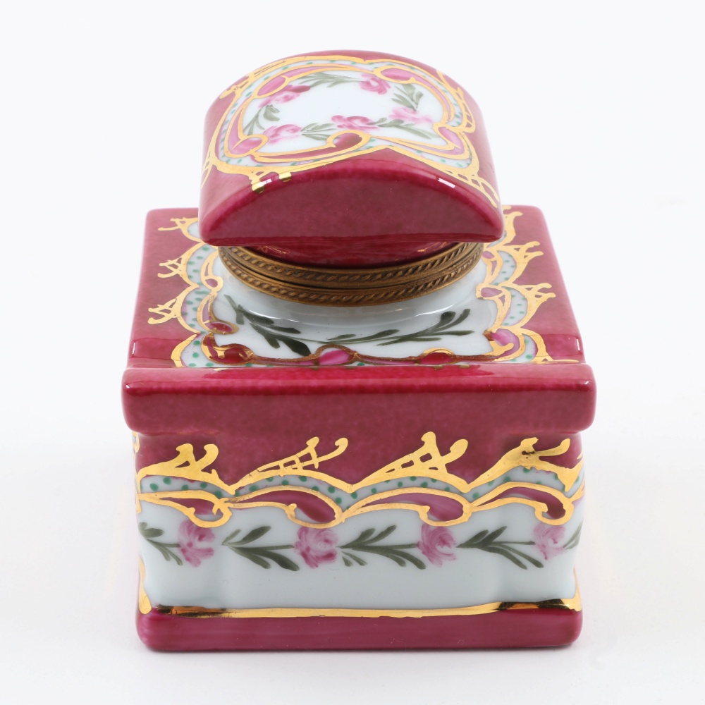 Hand Painted Limoges Porcelain Inkwell