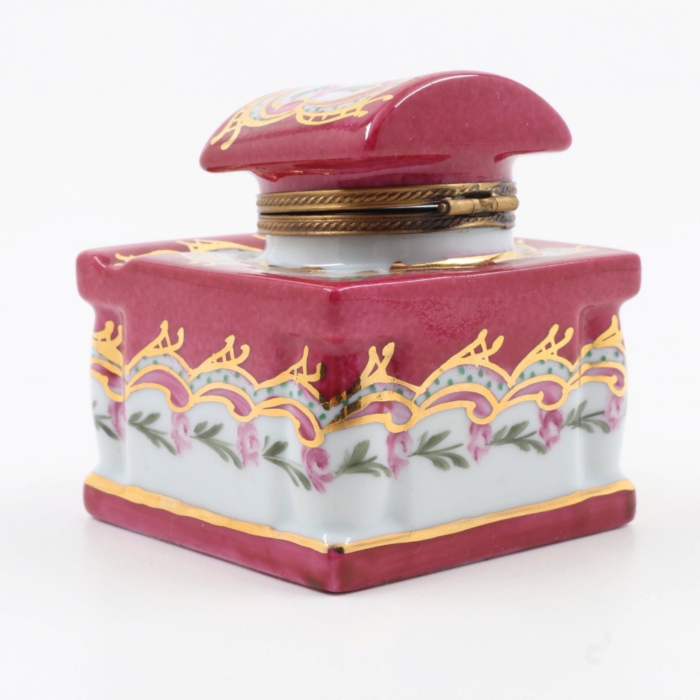 Hand Painted Limoges Porcelain Inkwell
