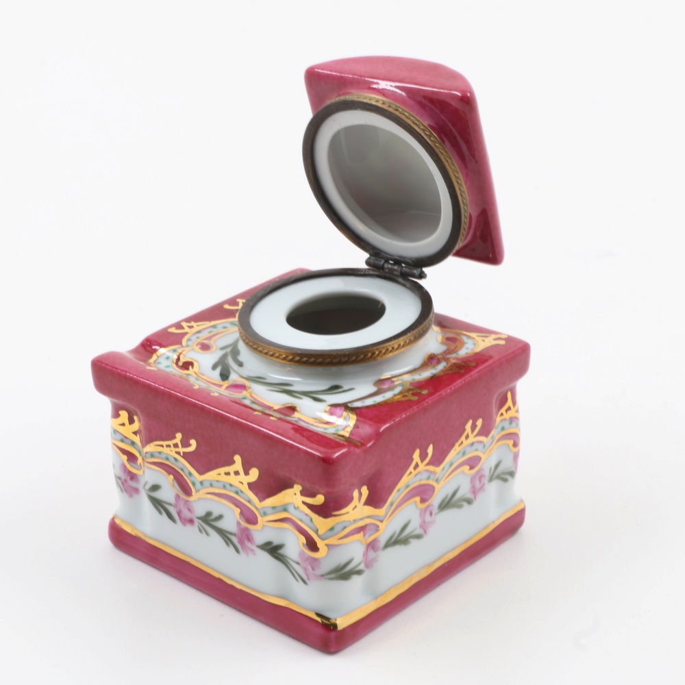 Hand Painted Limoges Porcelain Inkwell