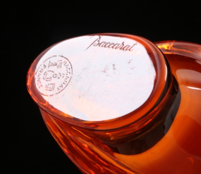 Baccarat Amber Crystal Owl and Frosted Crystal Hawk Figurines