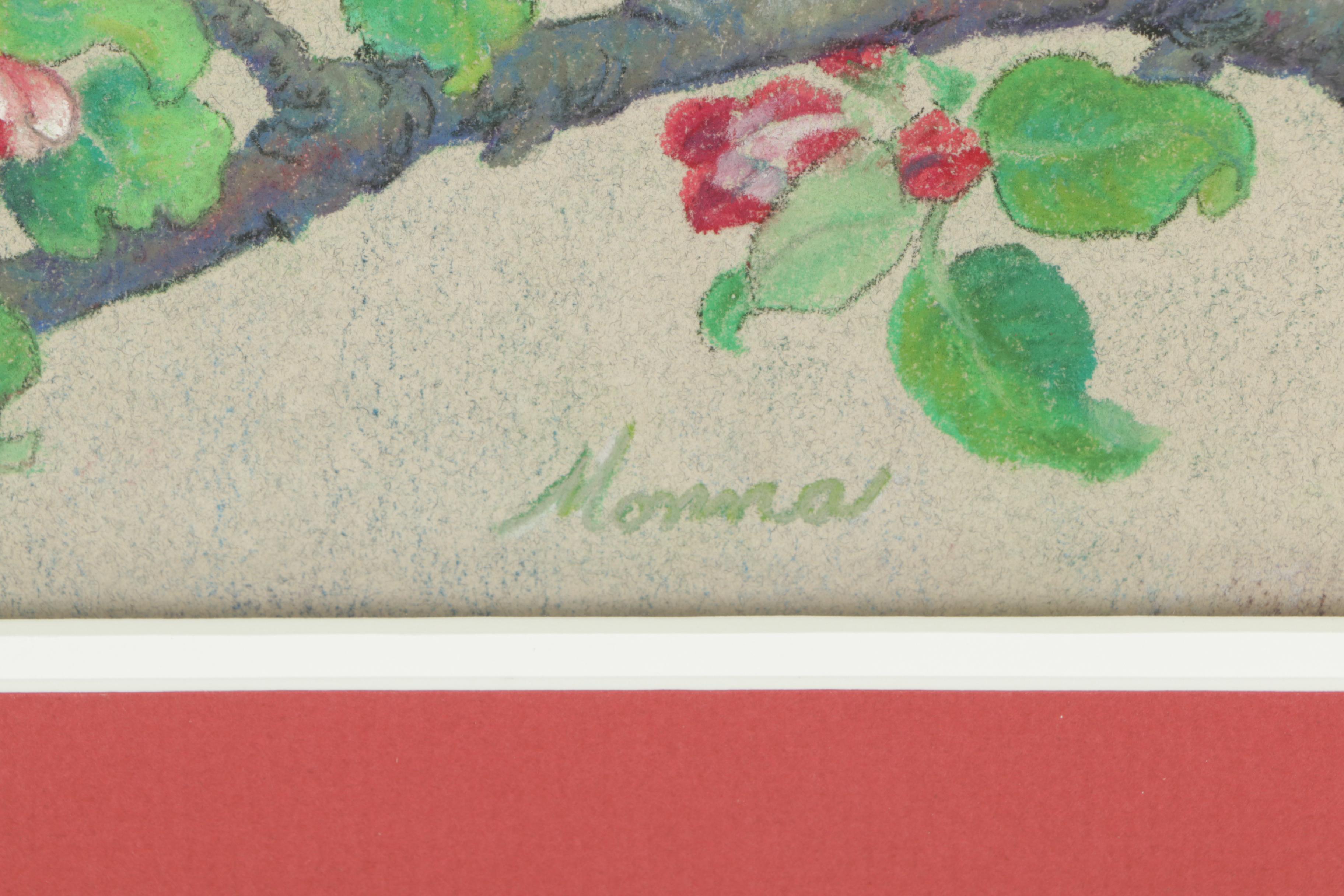 Monna Kauppinen Pastel Drawing on Paper of Cherry Blossom Branch