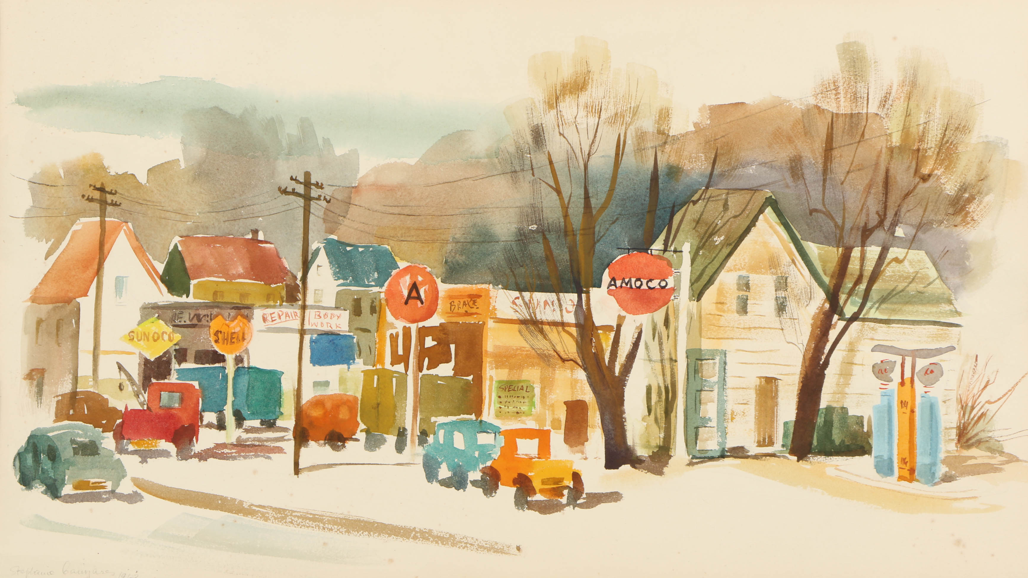 Stephanie Canizares Watercolor Painting of a Suburban Street