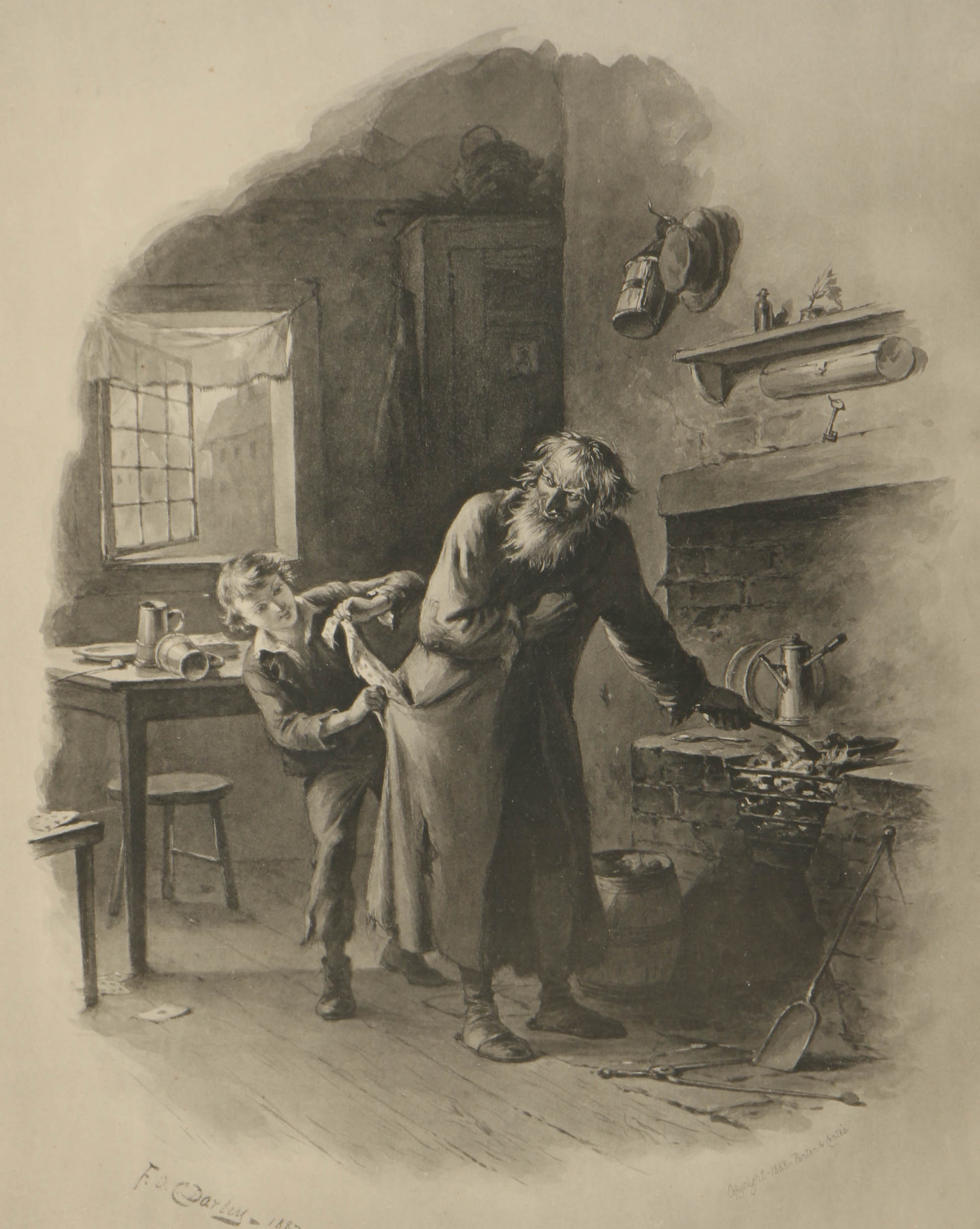 1888 Felix Octavious Carr Darley Photogravure "Oliver Twist and Fagan"