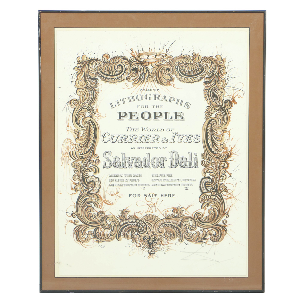 Salvador Dali Signed Artist's Proof Lithograph "The World of Currier & Ives"