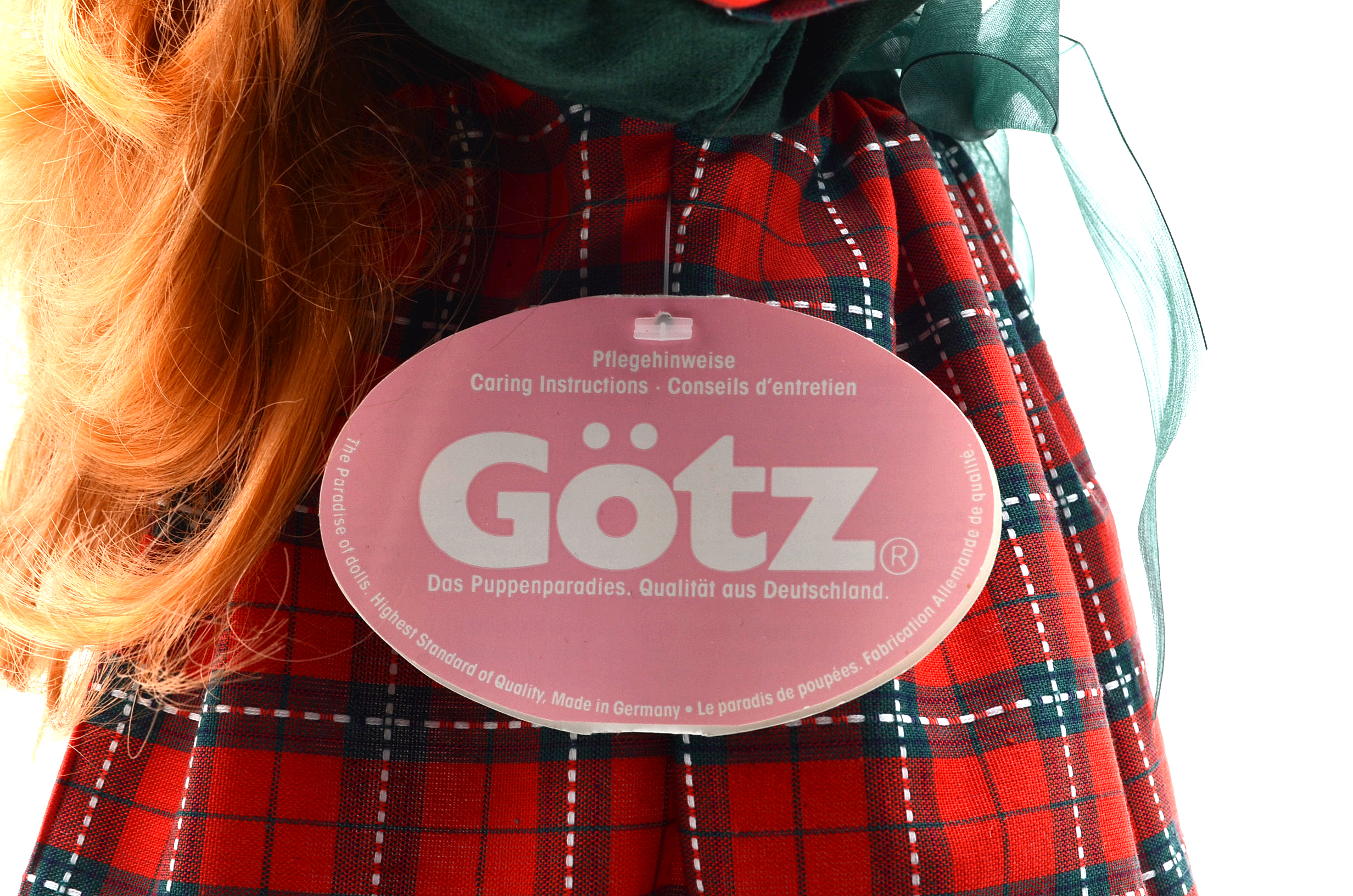 German Gotz Doll with Red Hair in Holiday Dress