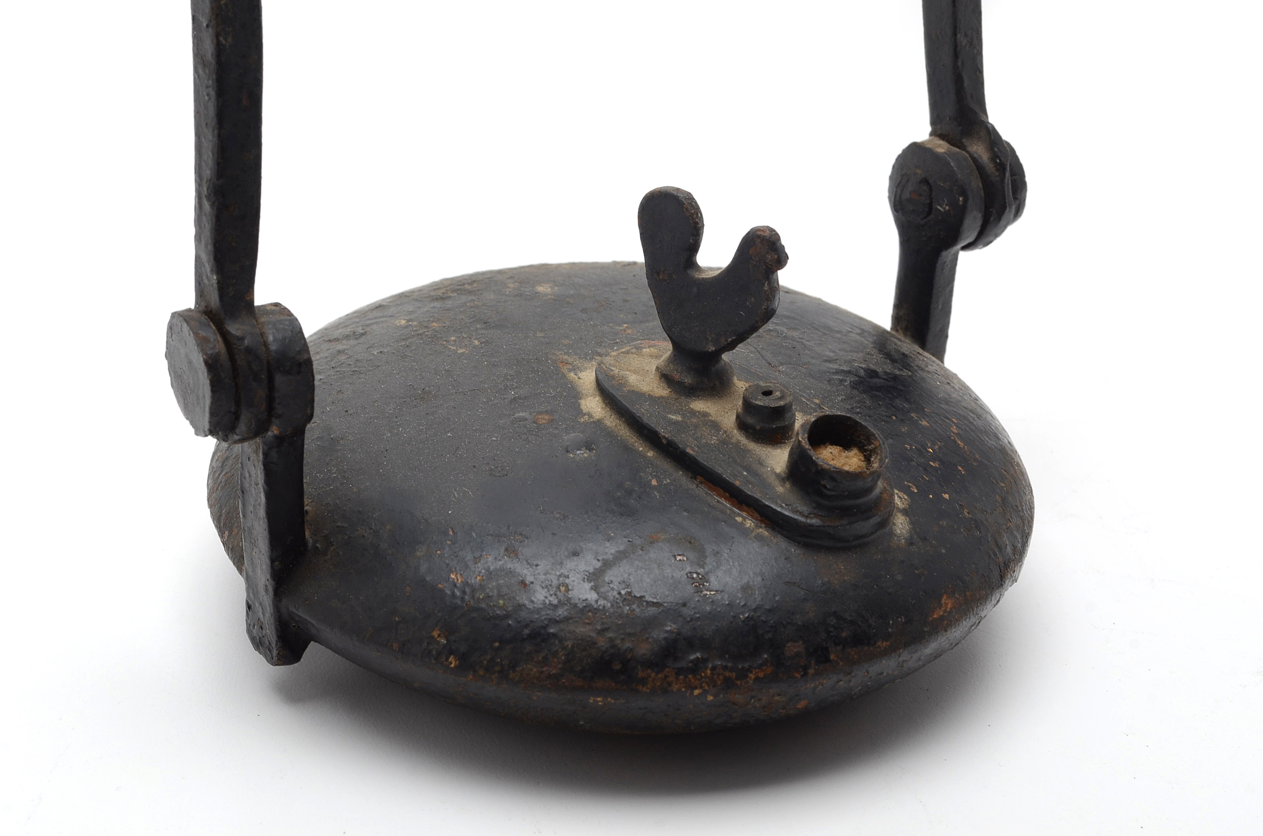 19th Century Wrought Iron Betty Lamp With Rooster Finial