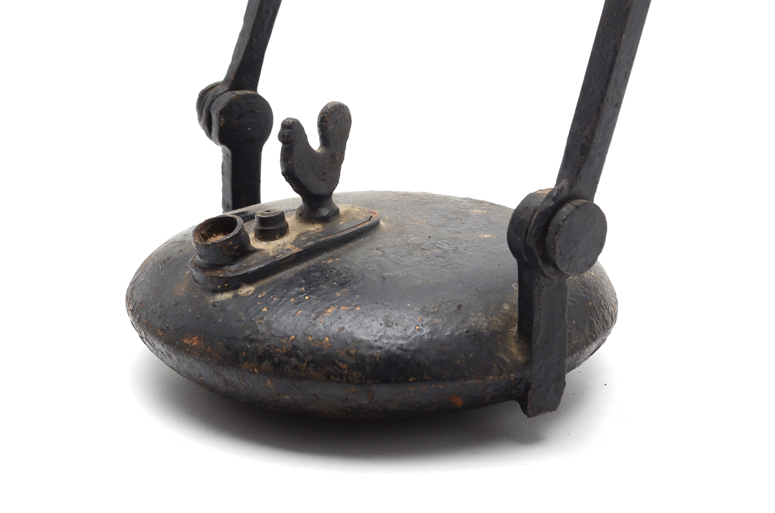 19th Century Wrought Iron Betty Lamp With Rooster Finial