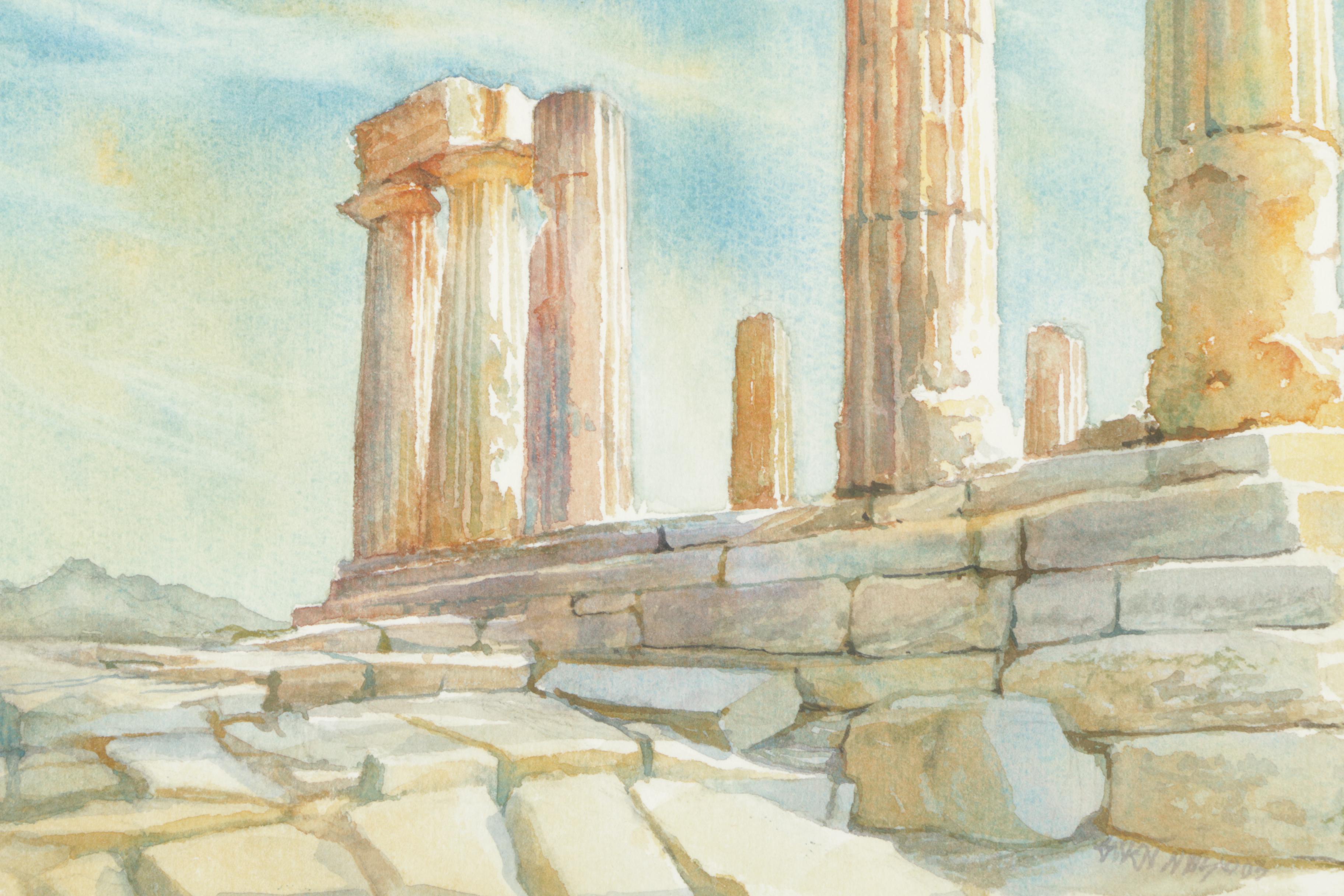 Watercolor on Paper of Greek Ruins