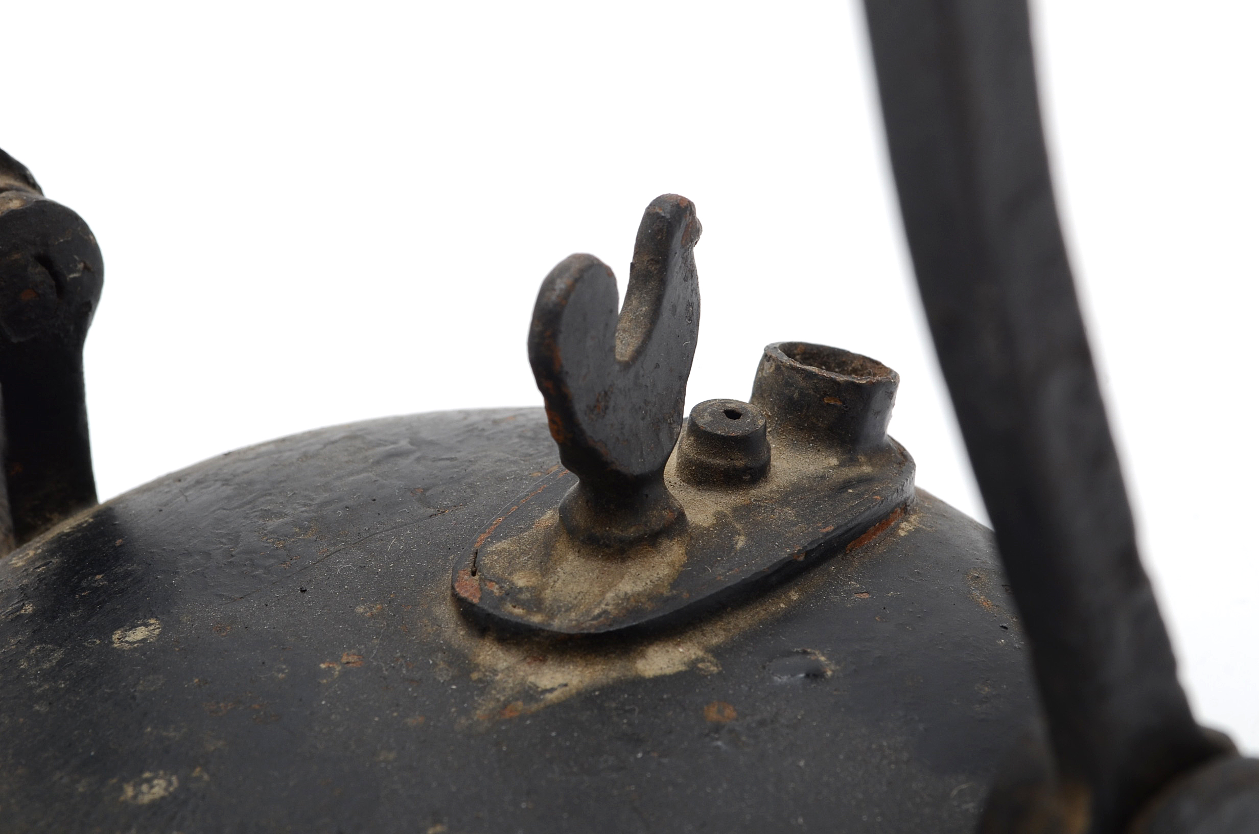 19th Century Wrought Iron Betty Lamp With Rooster Finial