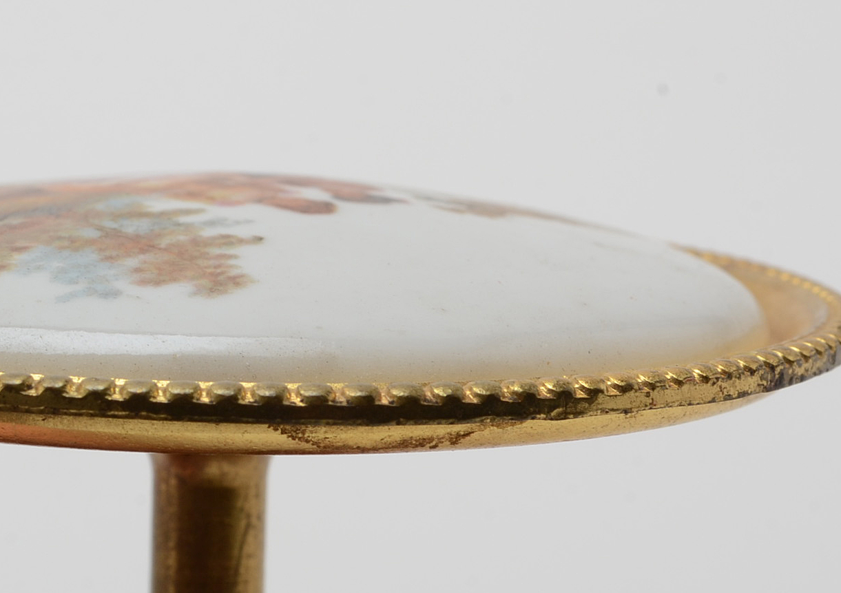 Vintage Enameled Curtain Tie-Back Pins with Watteau Style Courtship Scenes