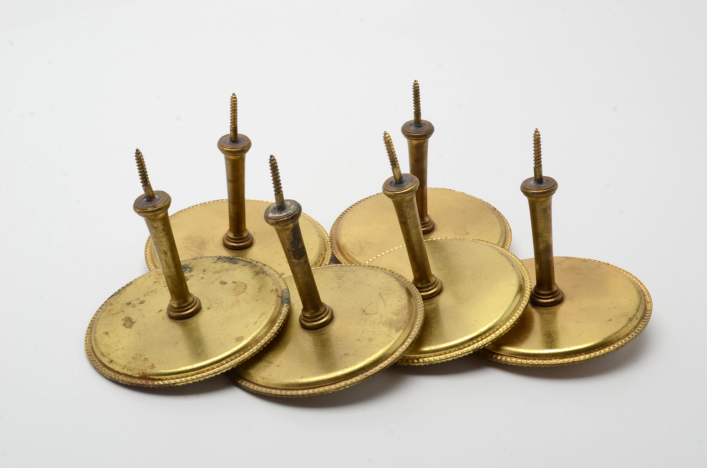 Vintage Enameled Curtain Tie-Back Pins with Watteau Style Courtship Scenes