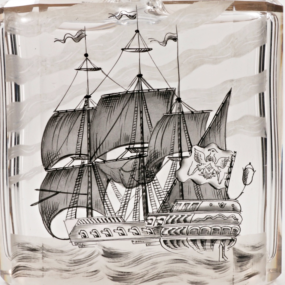 Vintage Hand Painted Glass Decanter and Glasses