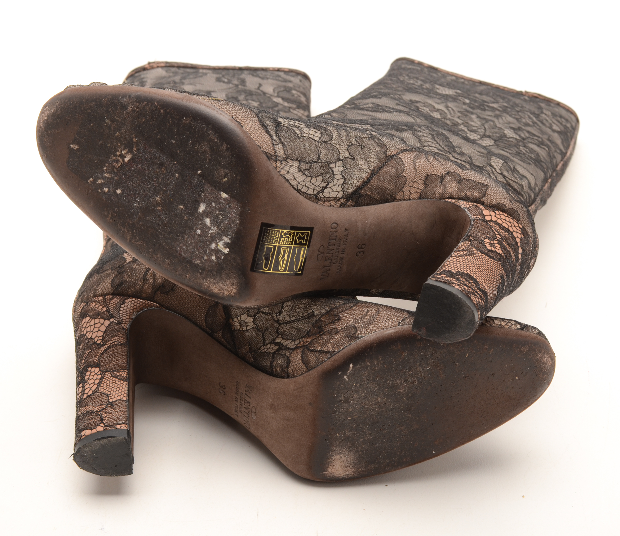 Valentino Brown Lace Knee-High Boots