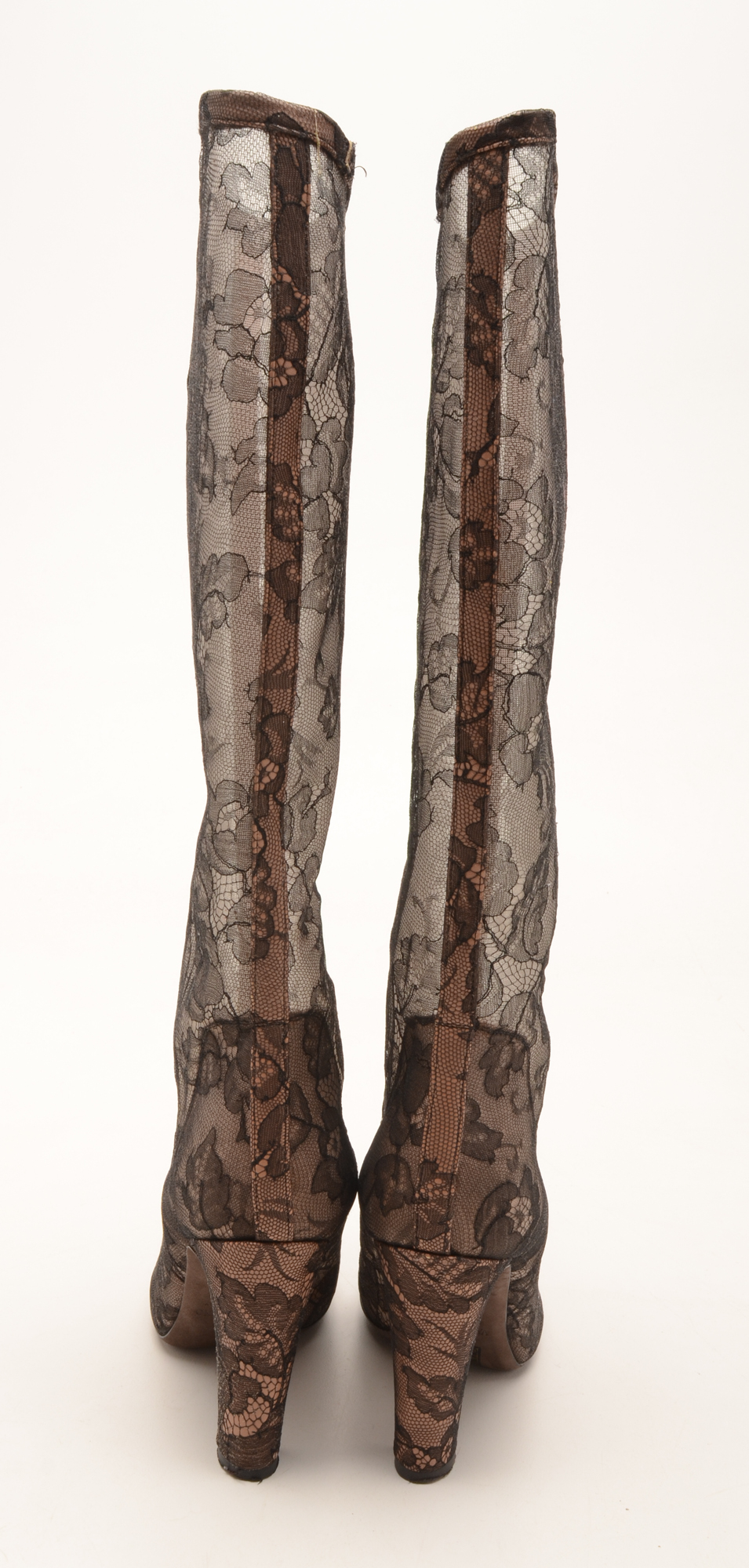Valentino Brown Lace Knee-High Boots