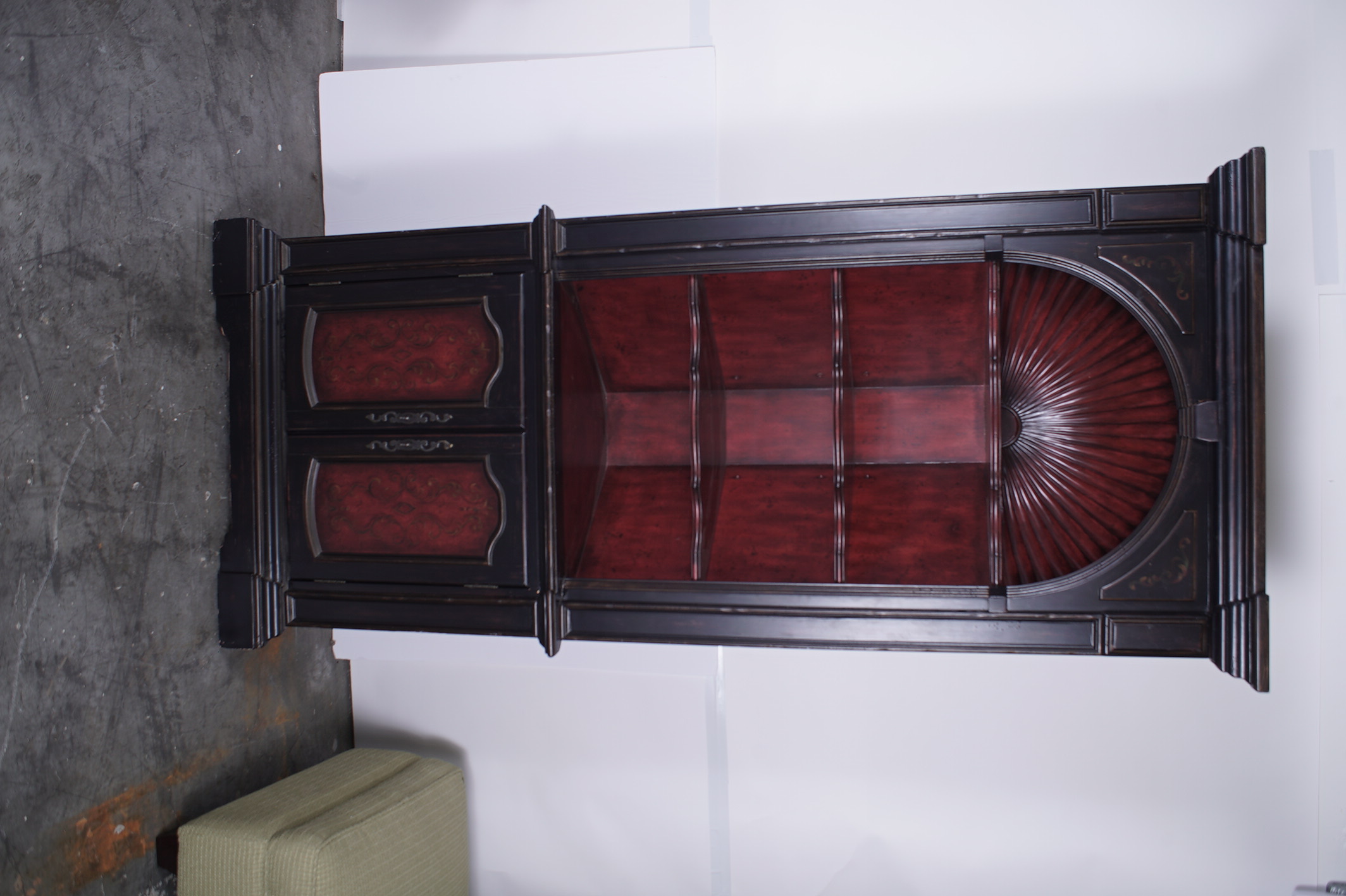 Colonial Style Shell Carved Painted Corner Cabinet by Hooker Furniture