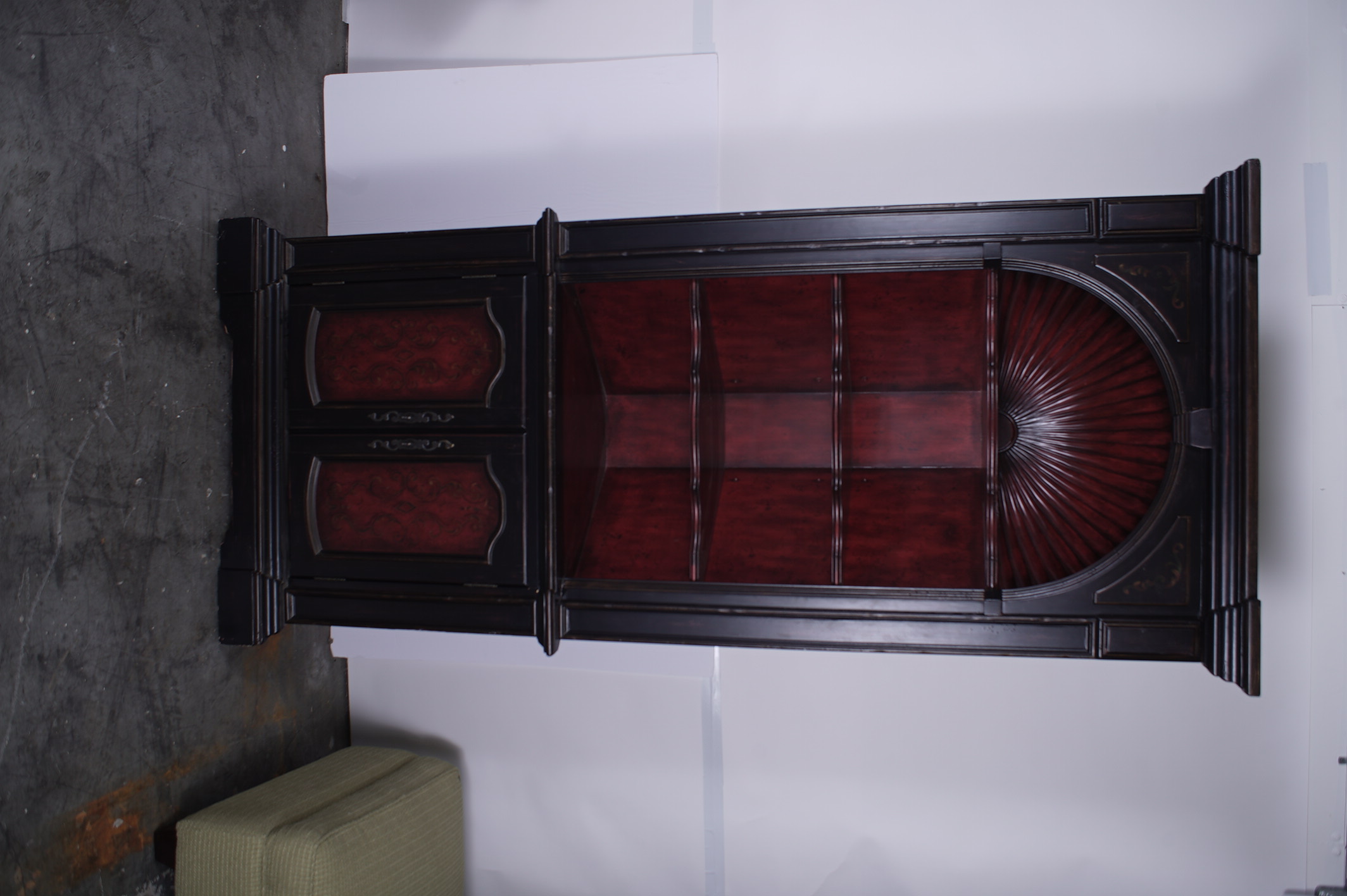 Colonial Style Shell Carved Painted Corner Cabinet by Hooker Furniture