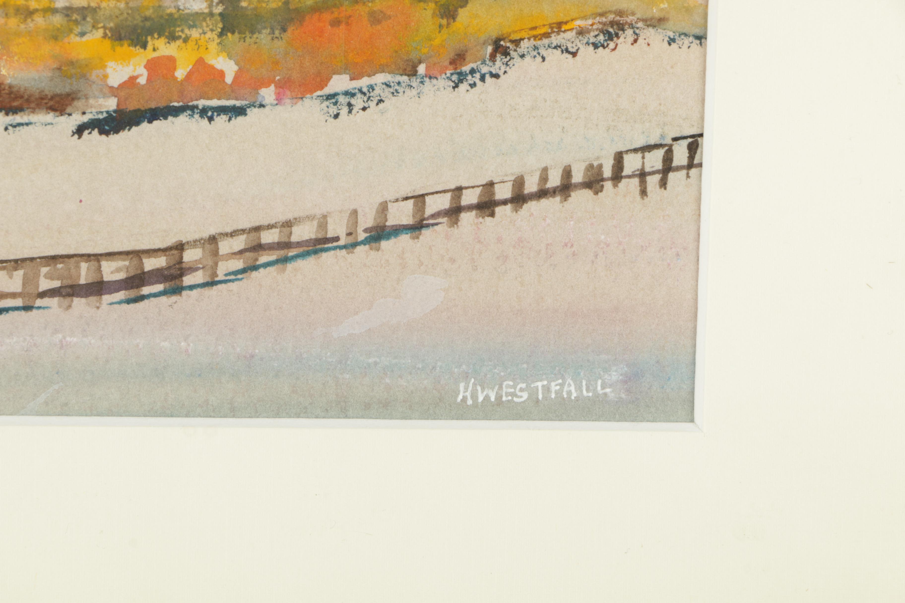 H. Westfall Watercolor Painting of a Barn Landscape