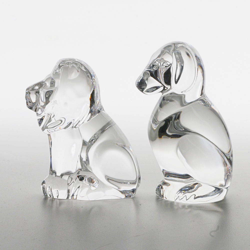 Steuben Glass Lion and Dog Figurines