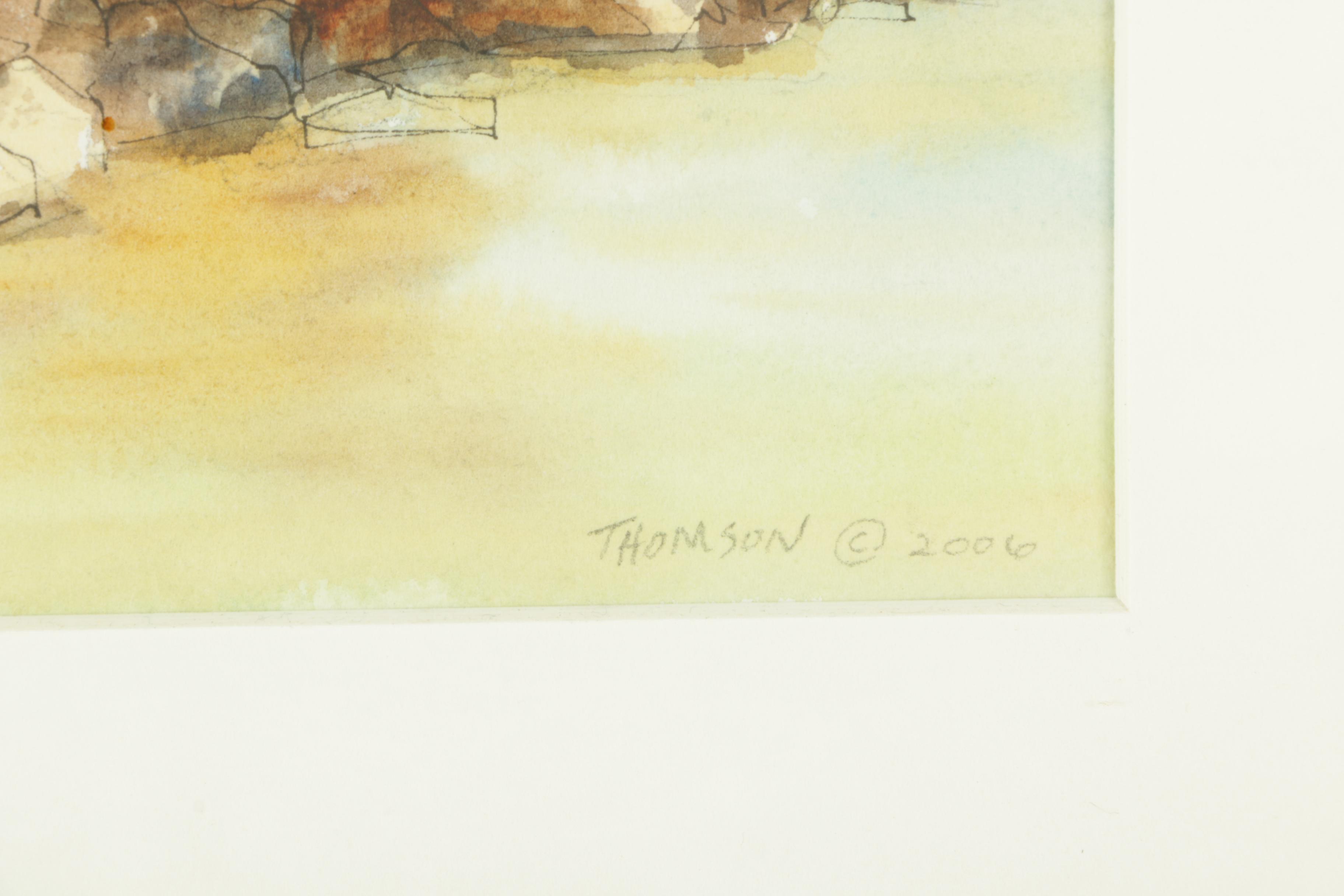 Ruth G. Thomson Watercolor and Ink Painting "Summer Morning in Founders Park"