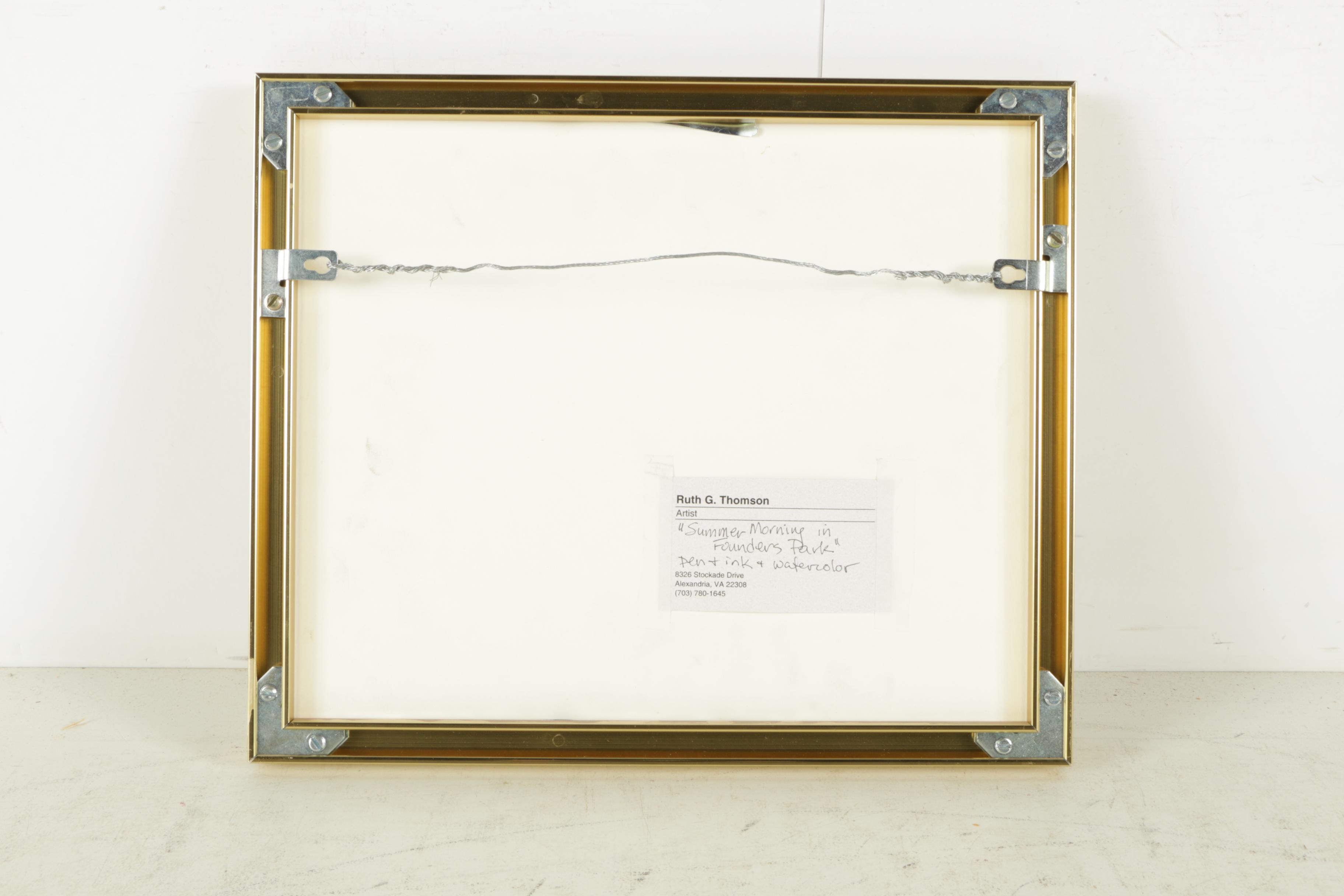 Ruth G. Thomson Watercolor and Ink Painting "Summer Morning in Founders Park"