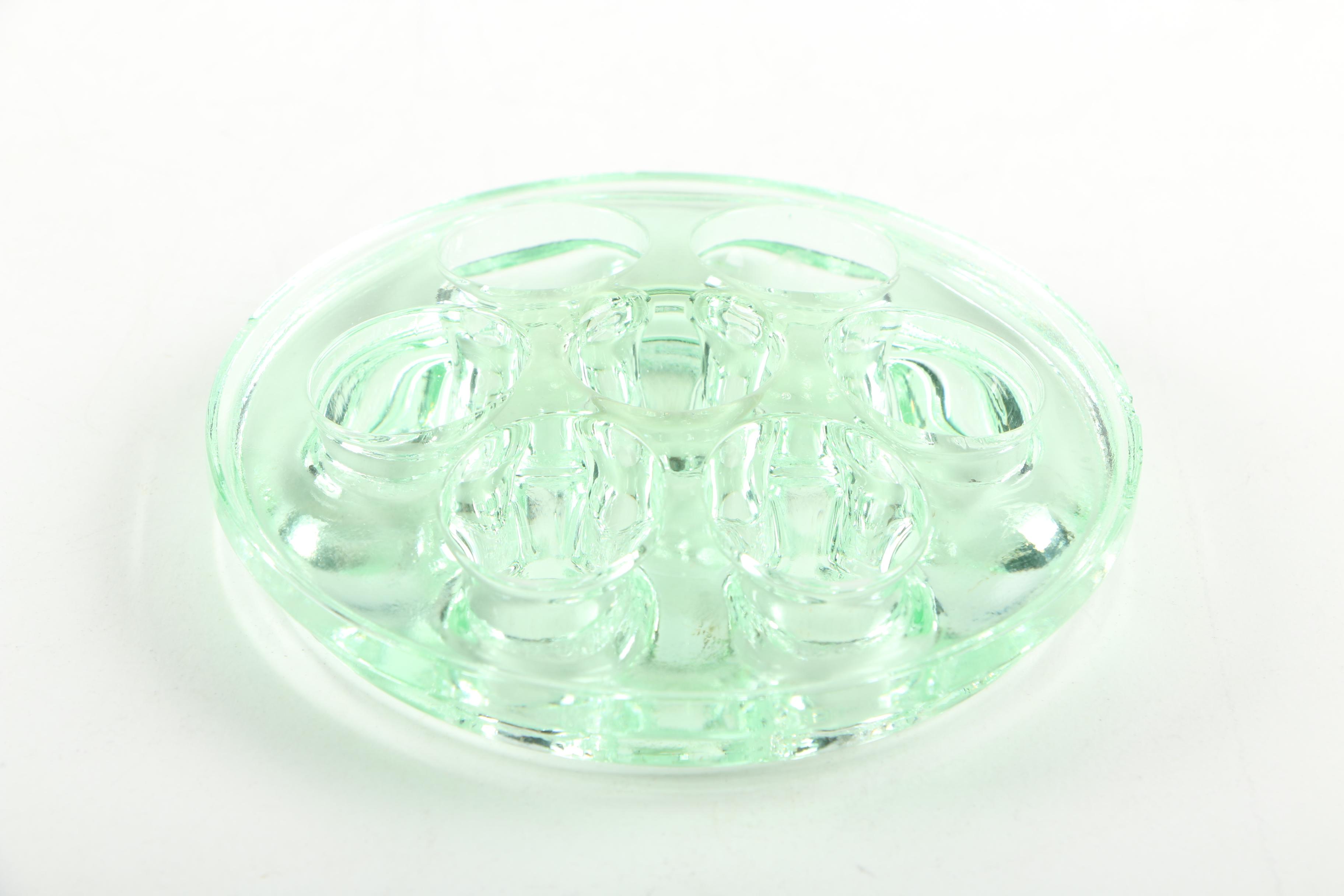 Green Depression Glass Vase and Flower Frog