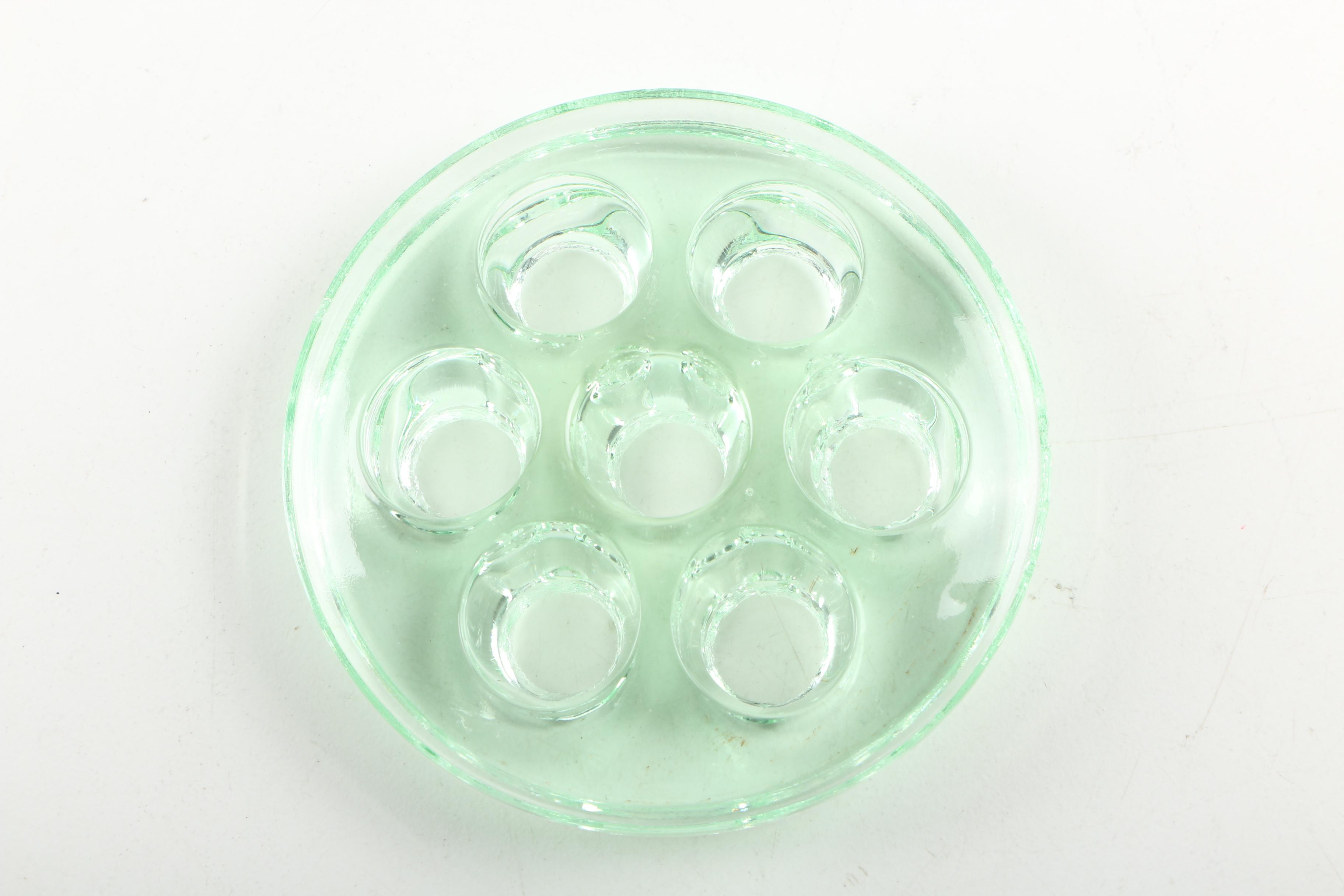 Green Depression Glass Vase and Flower Frog