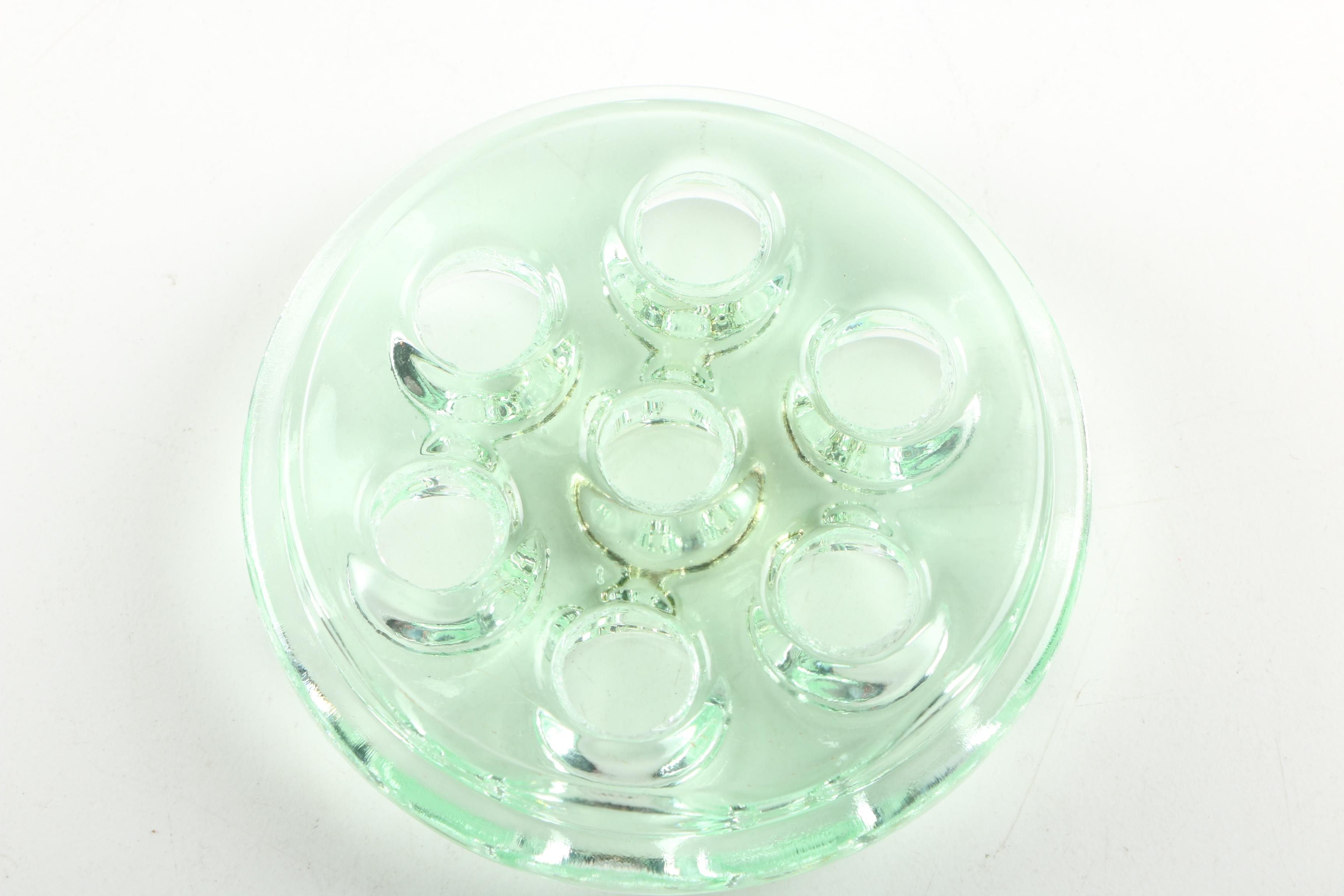 Green Depression Glass Vase and Flower Frog